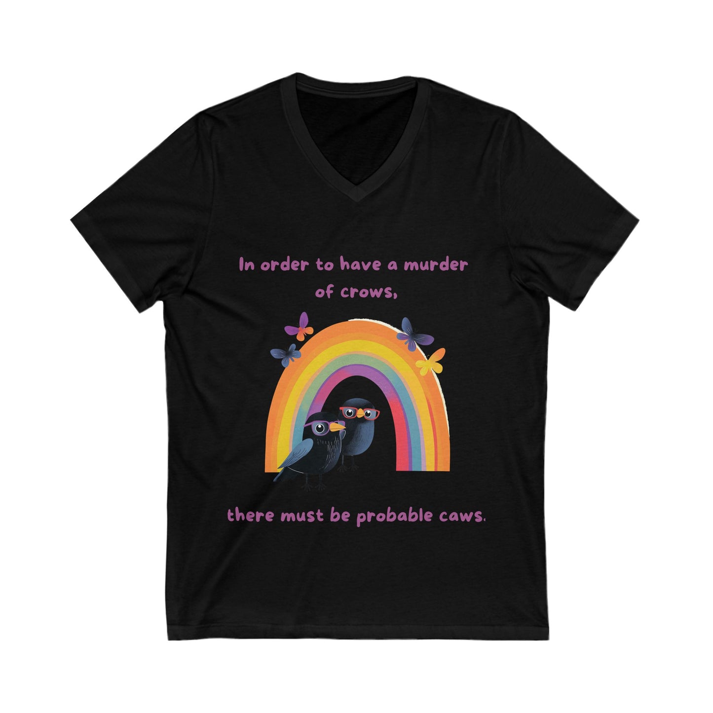 Murder of Crows Rainbow T-Shirt | Cute Literary Pun V-Neck | Teacher Gift