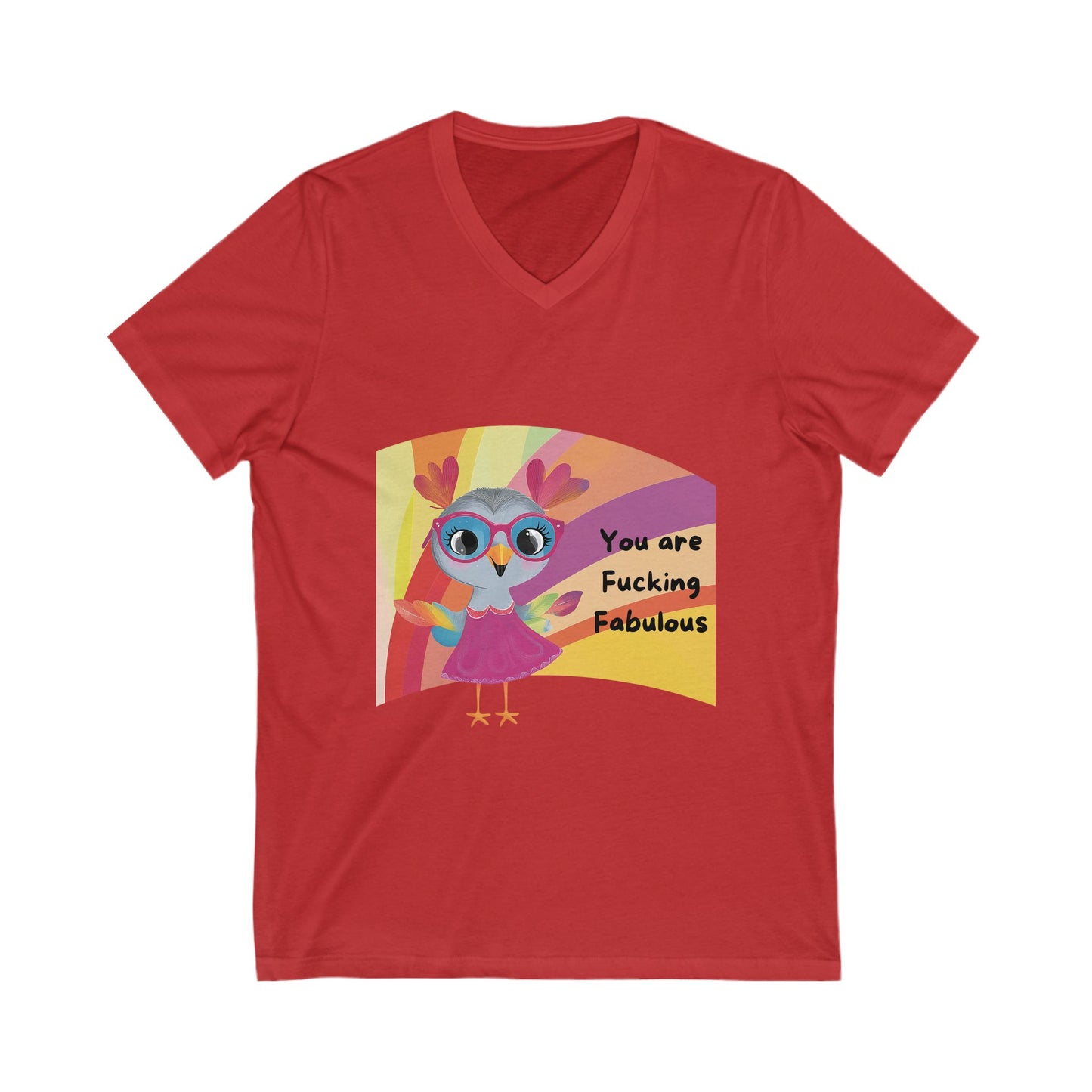 Fabulous Rainbow Owl V-Neck T-Shirt | Cute Empowerment Unisex Tee