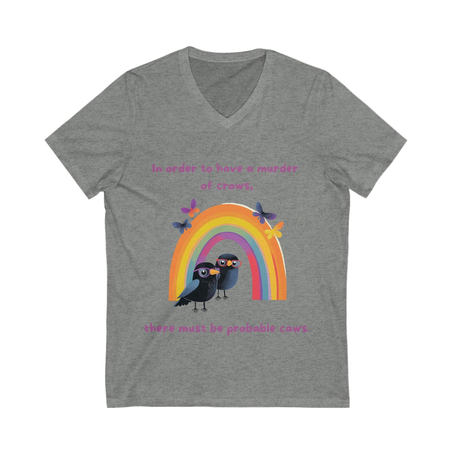 Murder of Crows Rainbow T-Shirt | Cute Literary Pun V-Neck | Teacher Gift