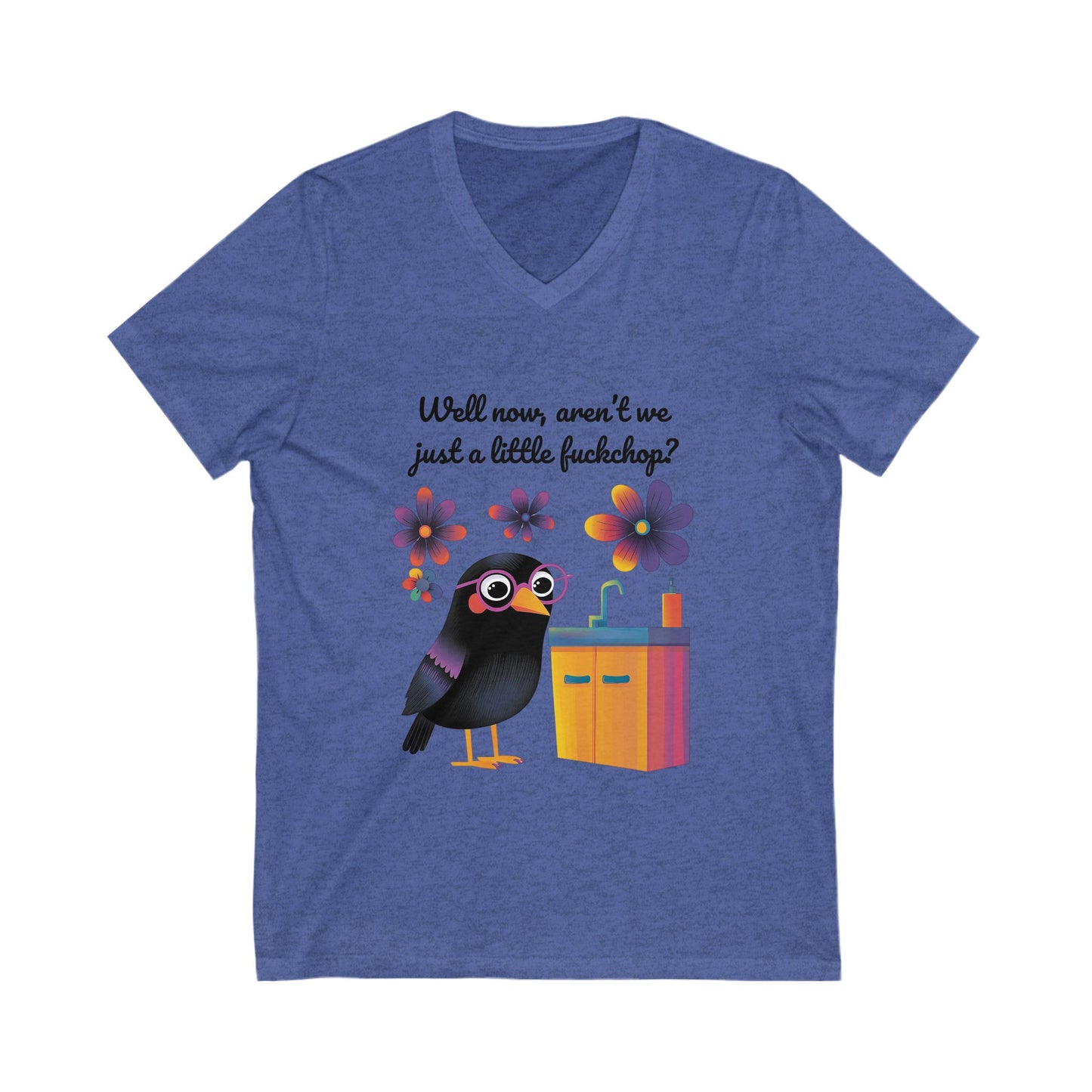 Sassy Black Bird V-Neck T-Shirt | Cute Kawaii Raven Tee | Funny Animal Quote Shirt