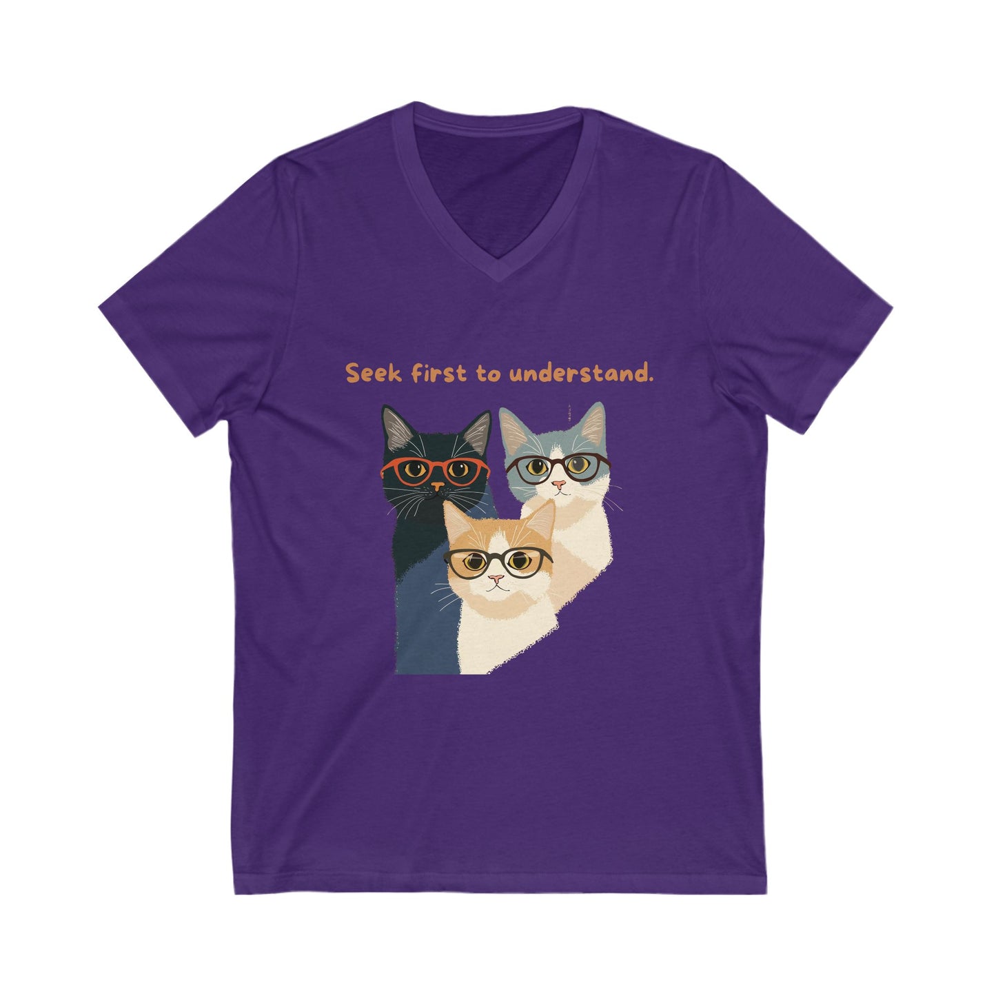 Seek First to Understand Cat V-Neck | Wise Cats Unisex Tee | Intellectual Pet Lover Gift
