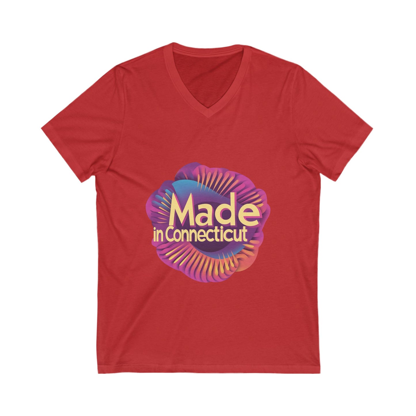 Made in Connecticut Retro V-Neck T-Shirt | State Pride Rainbow Spiral Design