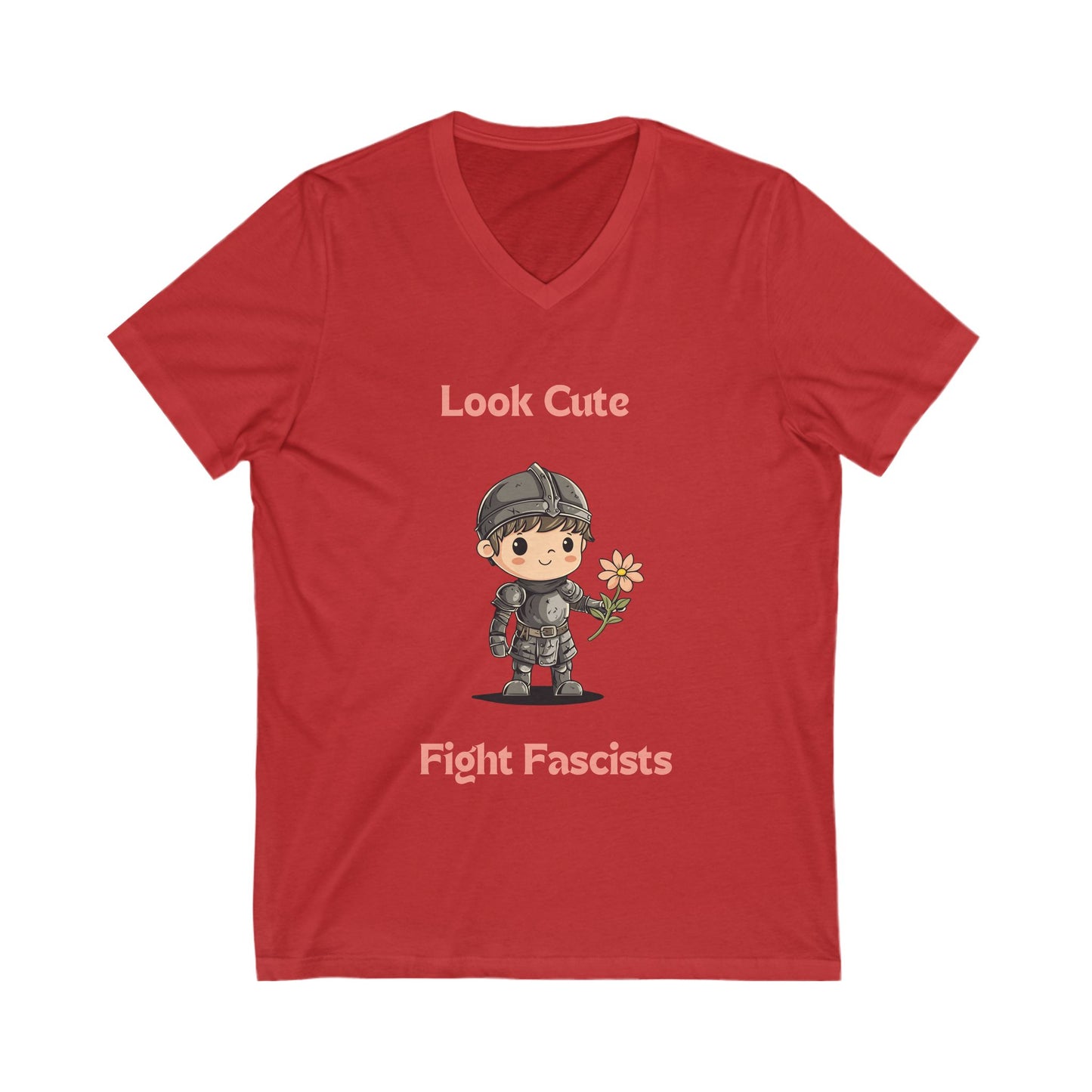 Look Cute Fight Fascists | Kawaii Warrior V-Neck Tee | Bella+Canvas 3005