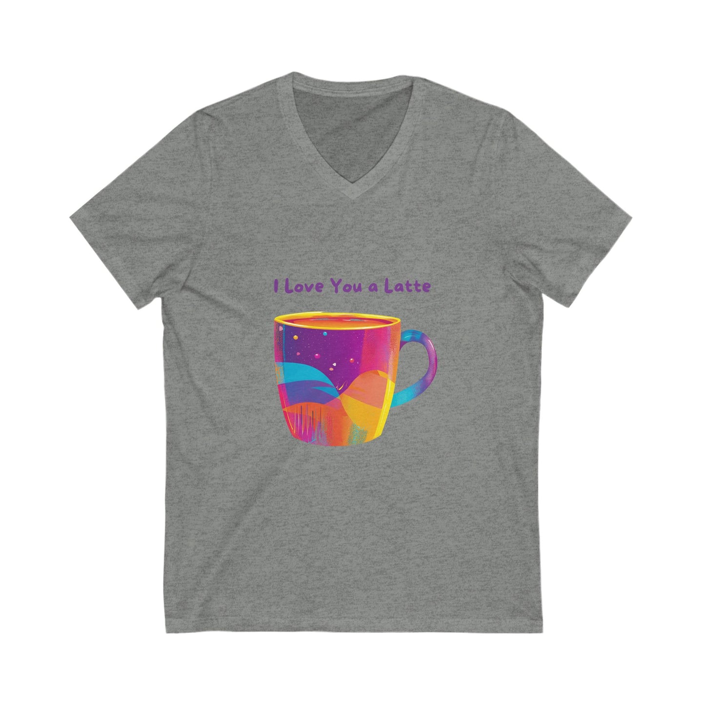 I Love You a Latte V-Neck T-Shirt | Kawaii Coffee Cup Rainbow Design | Unisex Tee