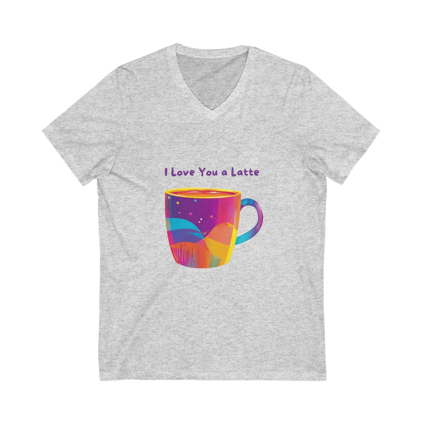 I Love You a Latte V-Neck T-Shirt | Kawaii Coffee Cup Rainbow Design | Unisex Tee