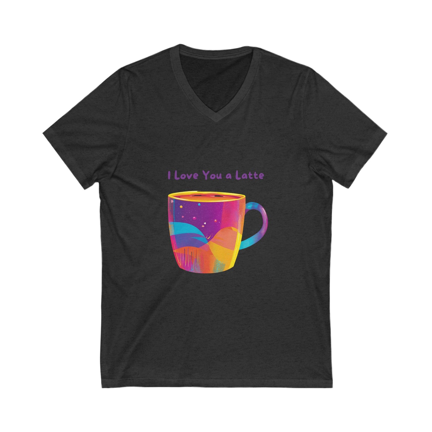I Love You a Latte V-Neck T-Shirt | Kawaii Coffee Cup Rainbow Design | Unisex Tee