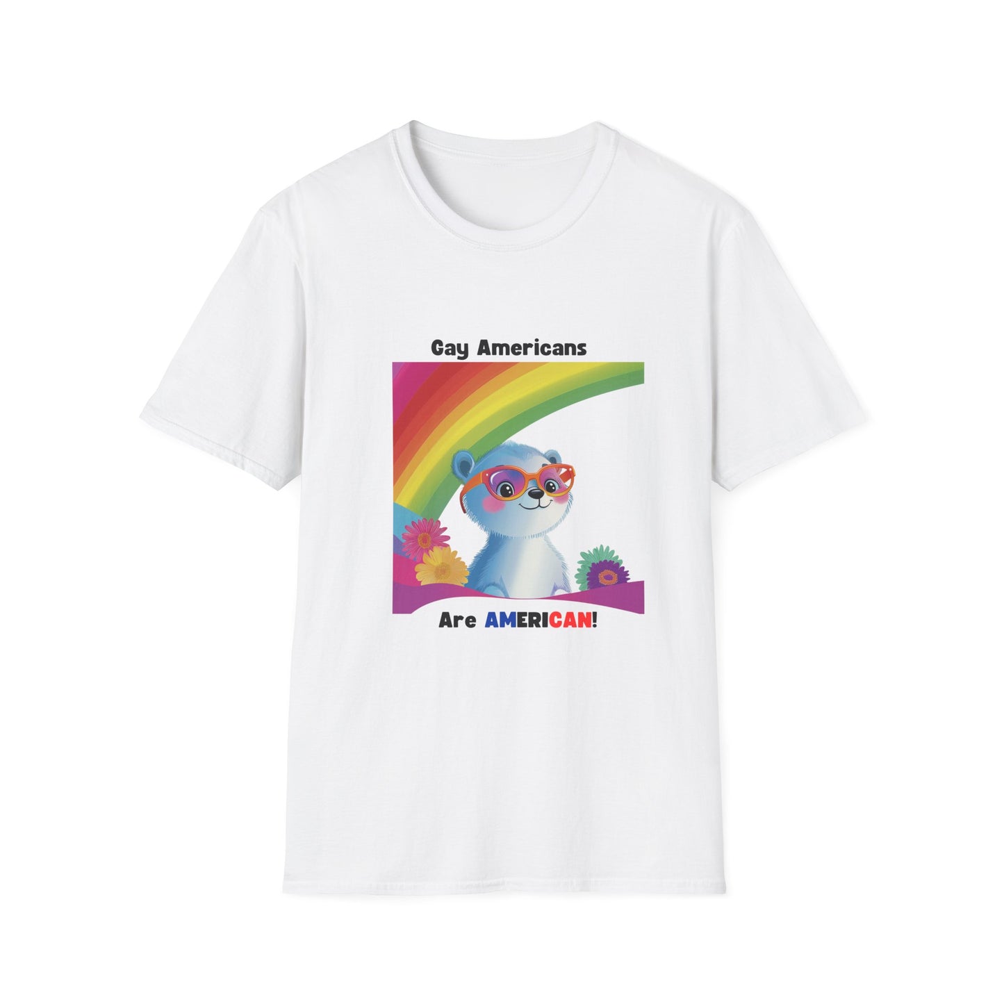 Gay Americans Pride Rainbow Bear T-Shirt | LGBTQ+ Kawaii Animal Rights Tee