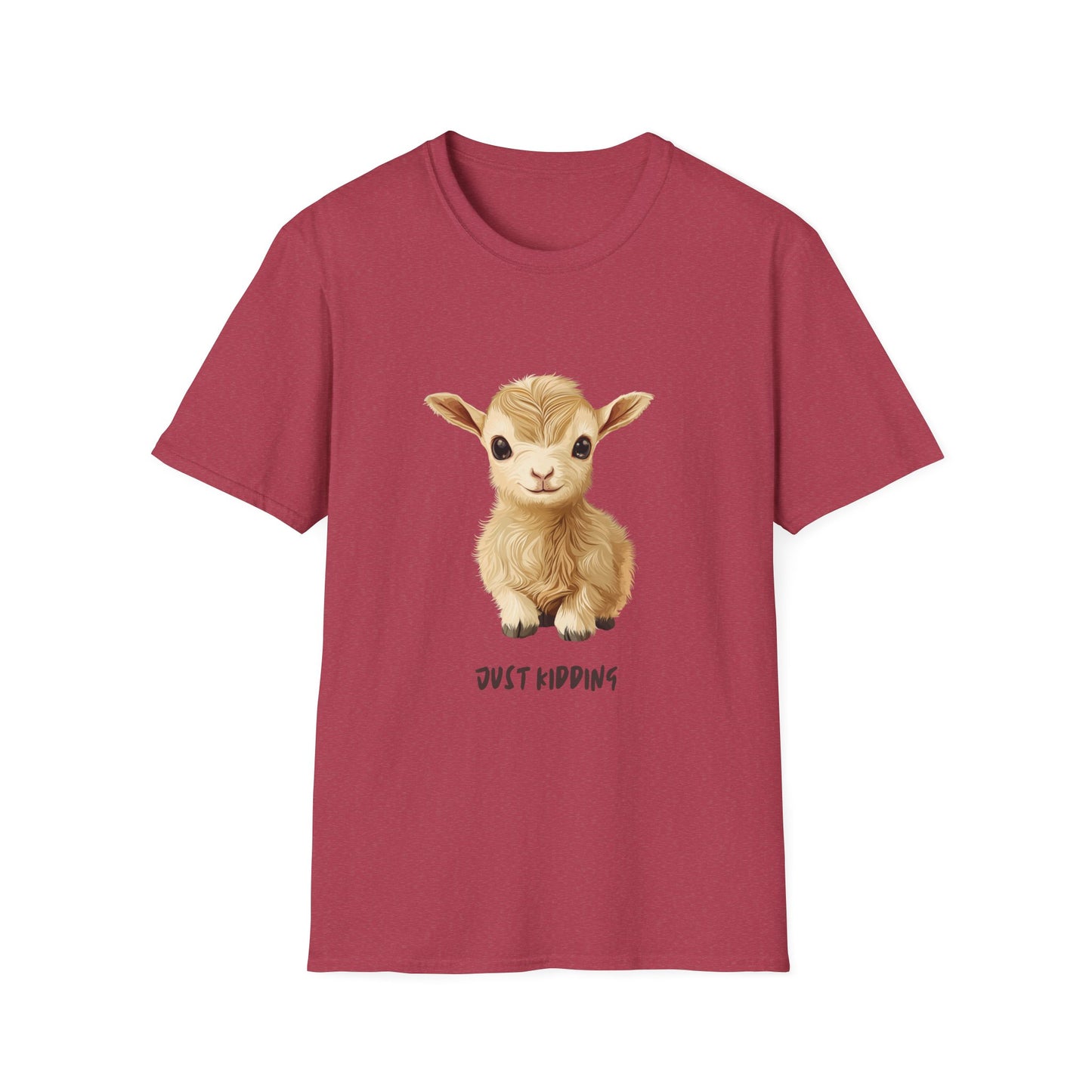 Just Kidding Baby Goat T-Shirt | Cute Farm Animal Pun Tee | Kawaii Goat Design