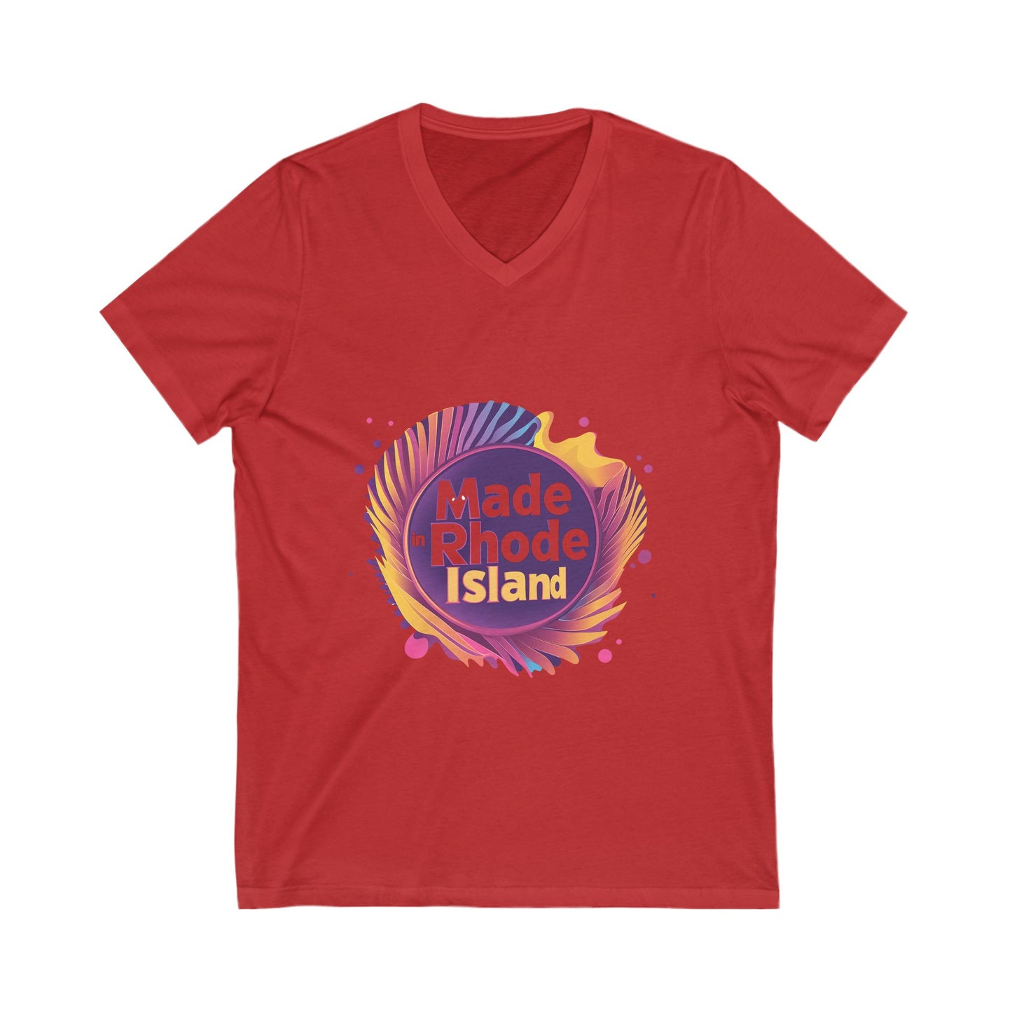 Made in Rhode Island V-Neck T-Shirt | Retro State Pride Design | Vintage Local Tee