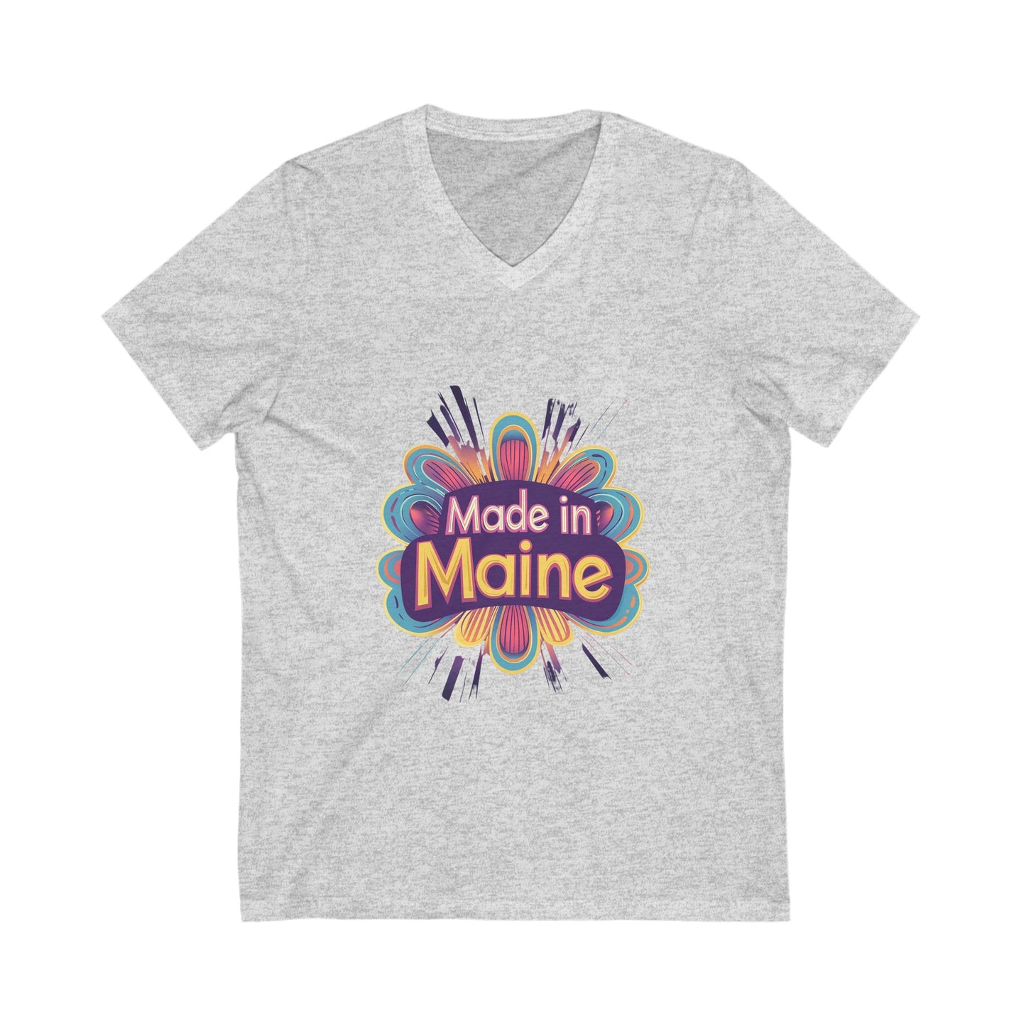 Made in Maine Retro Flower V-Neck T-Shirt | Vintage State Pride Design | Unisex Maine Tee