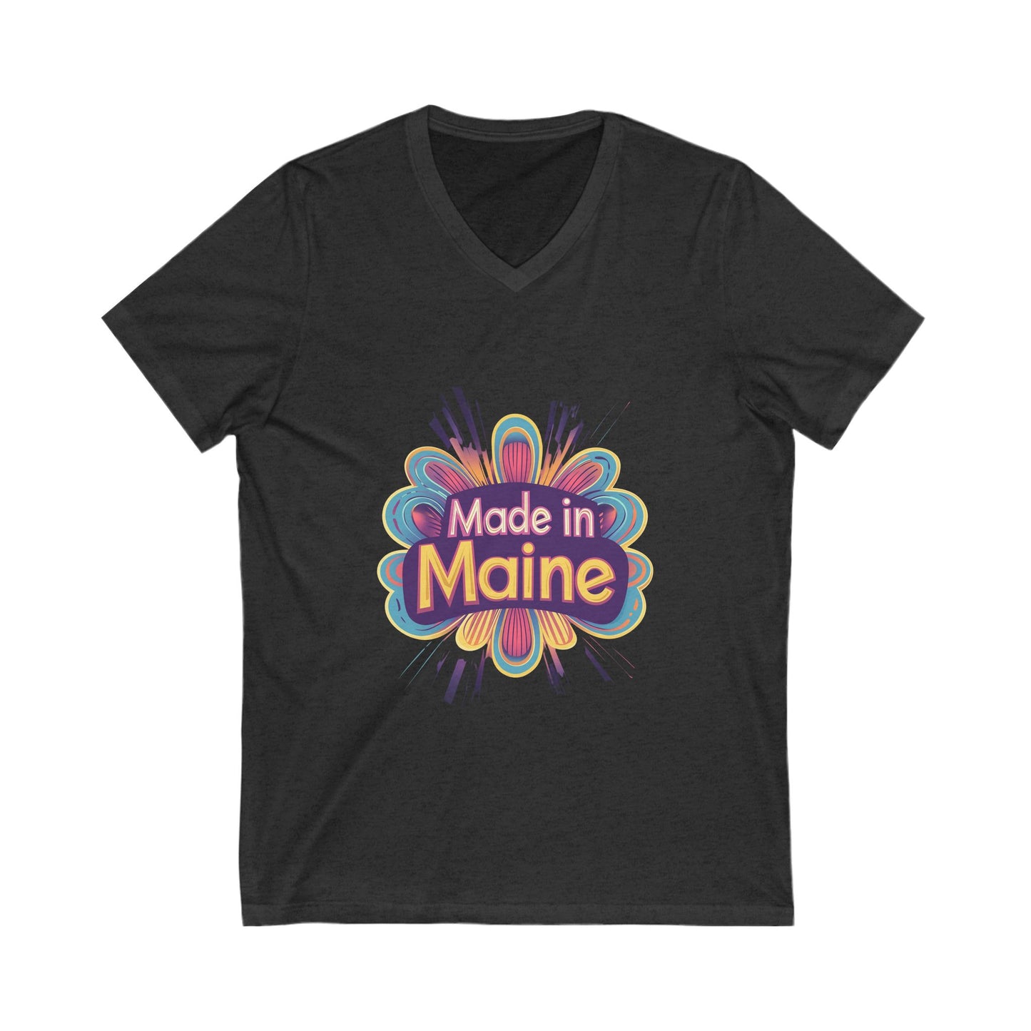 Made in Maine Retro Flower V-Neck T-Shirt | Vintage State Pride Design | Unisex Maine Tee