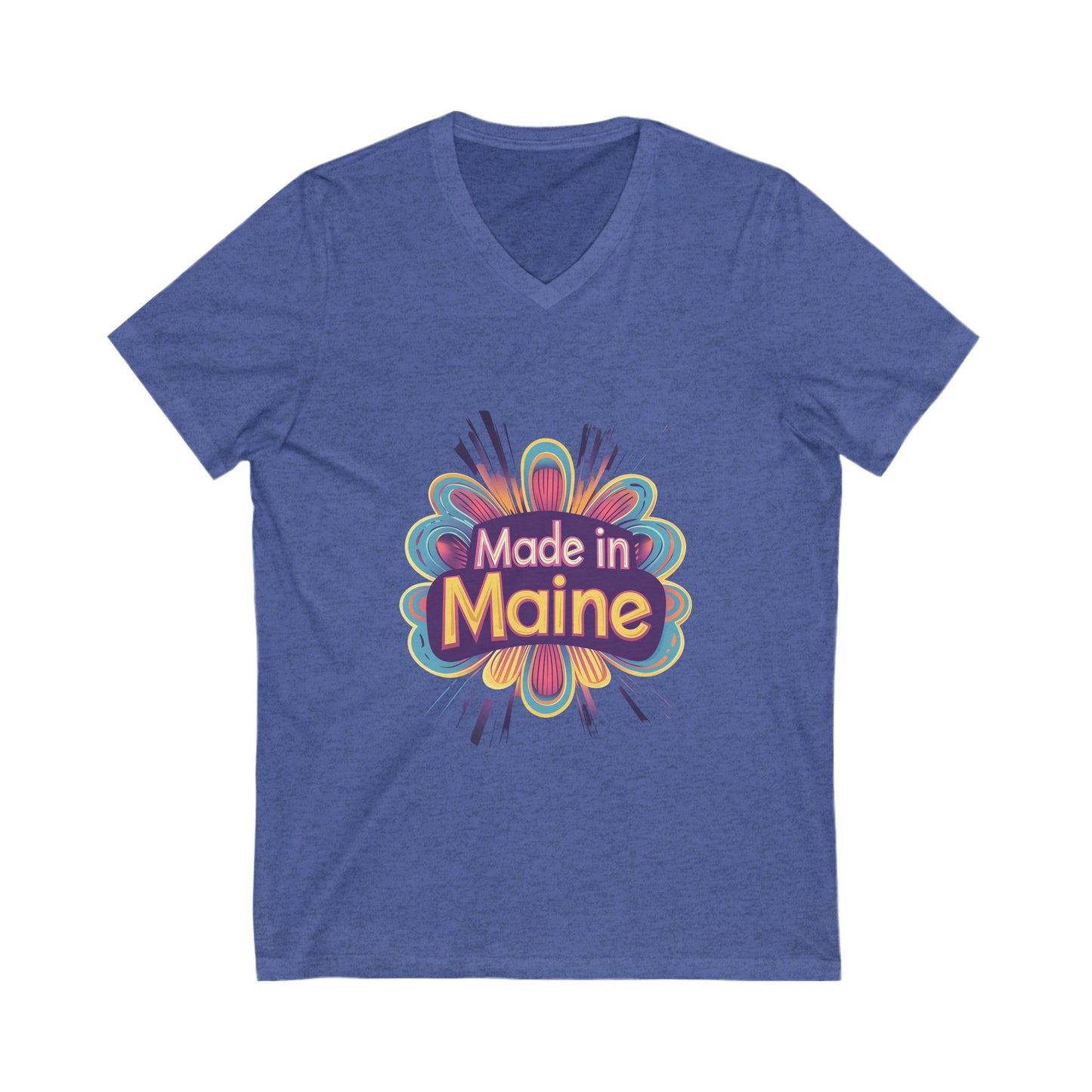 Made in Maine Retro Flower V-Neck T-Shirt | Vintage State Pride Design | Unisex Maine Tee