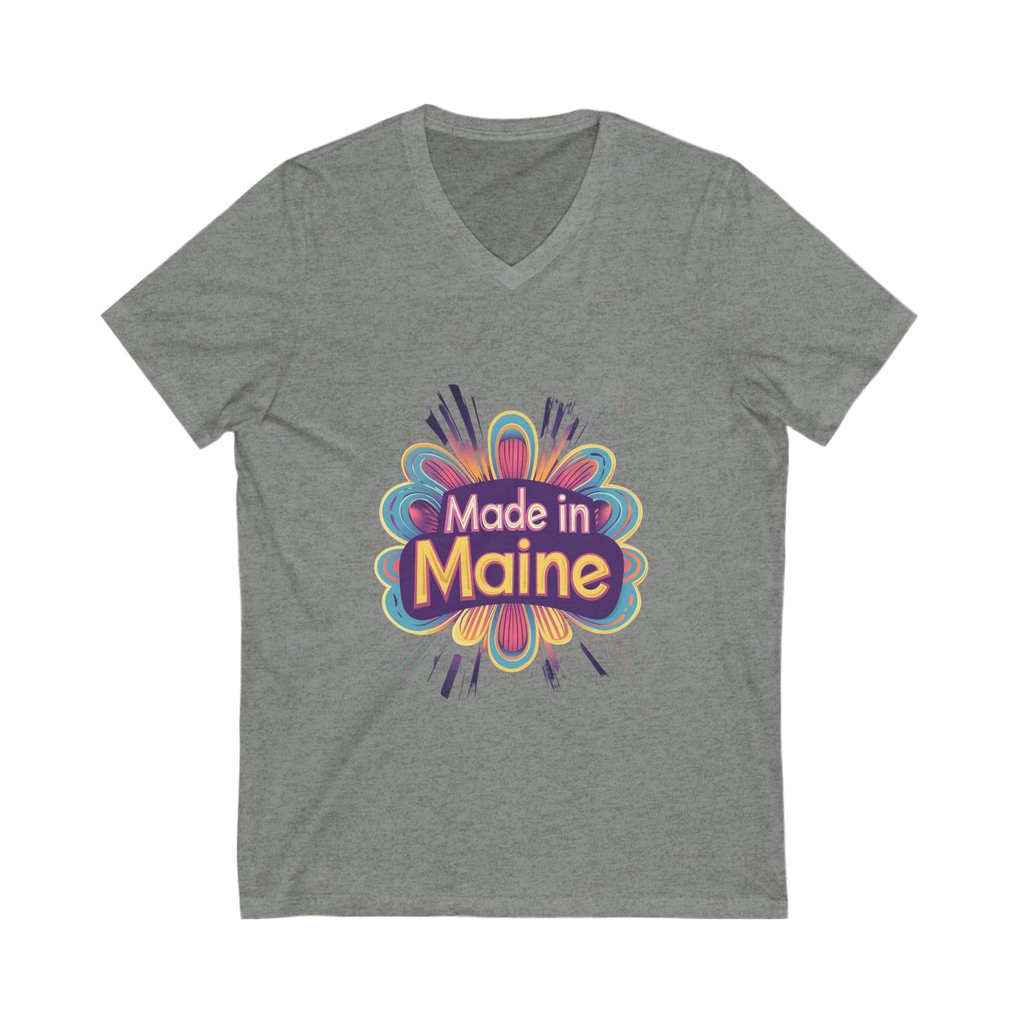 Made in Maine Retro Flower V-Neck T-Shirt | Vintage State Pride Design | Unisex Maine Tee