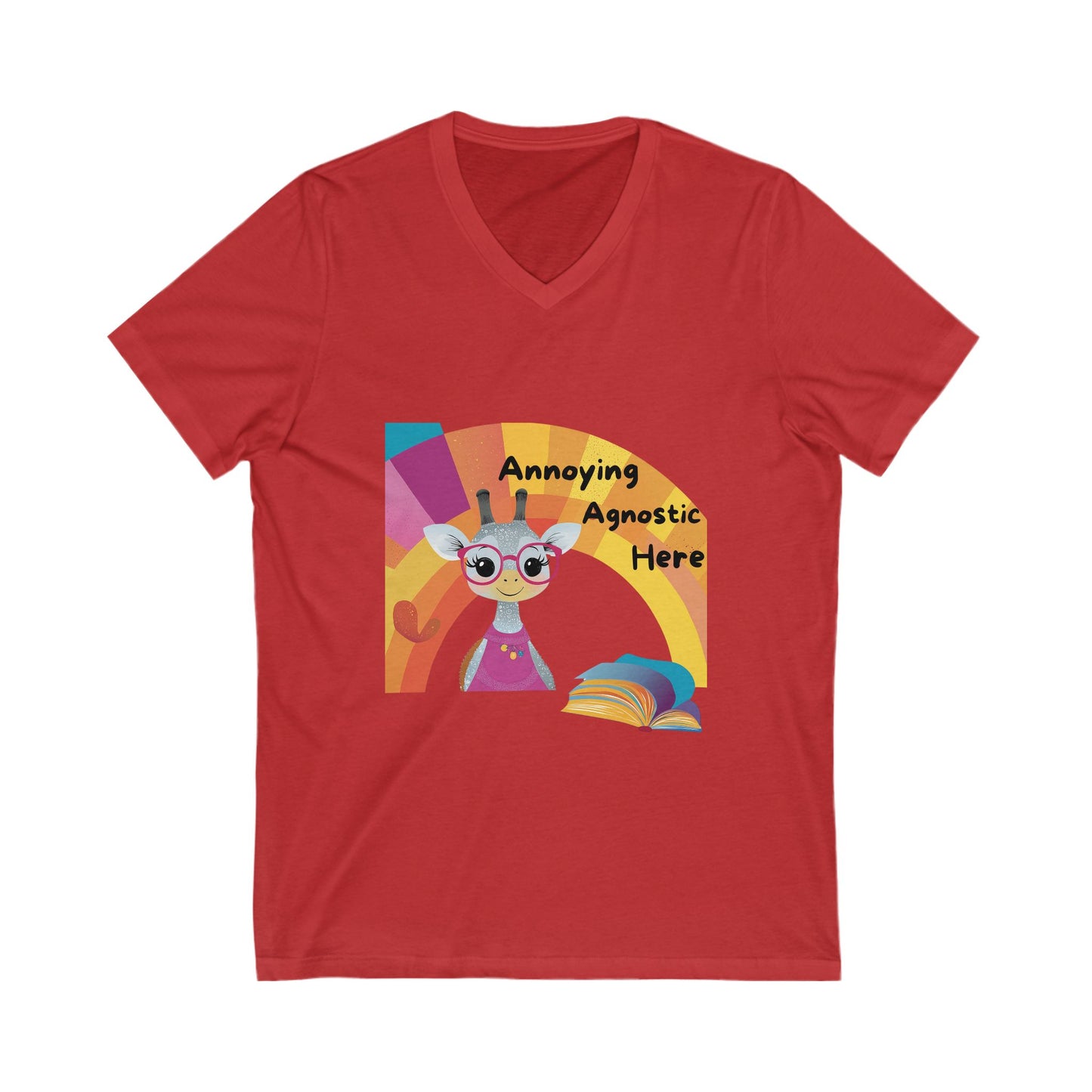 Annoying Agnostic Kawaii Rainbow V-Neck | Cute Atheist Gift | Unisex Philosophy Tee