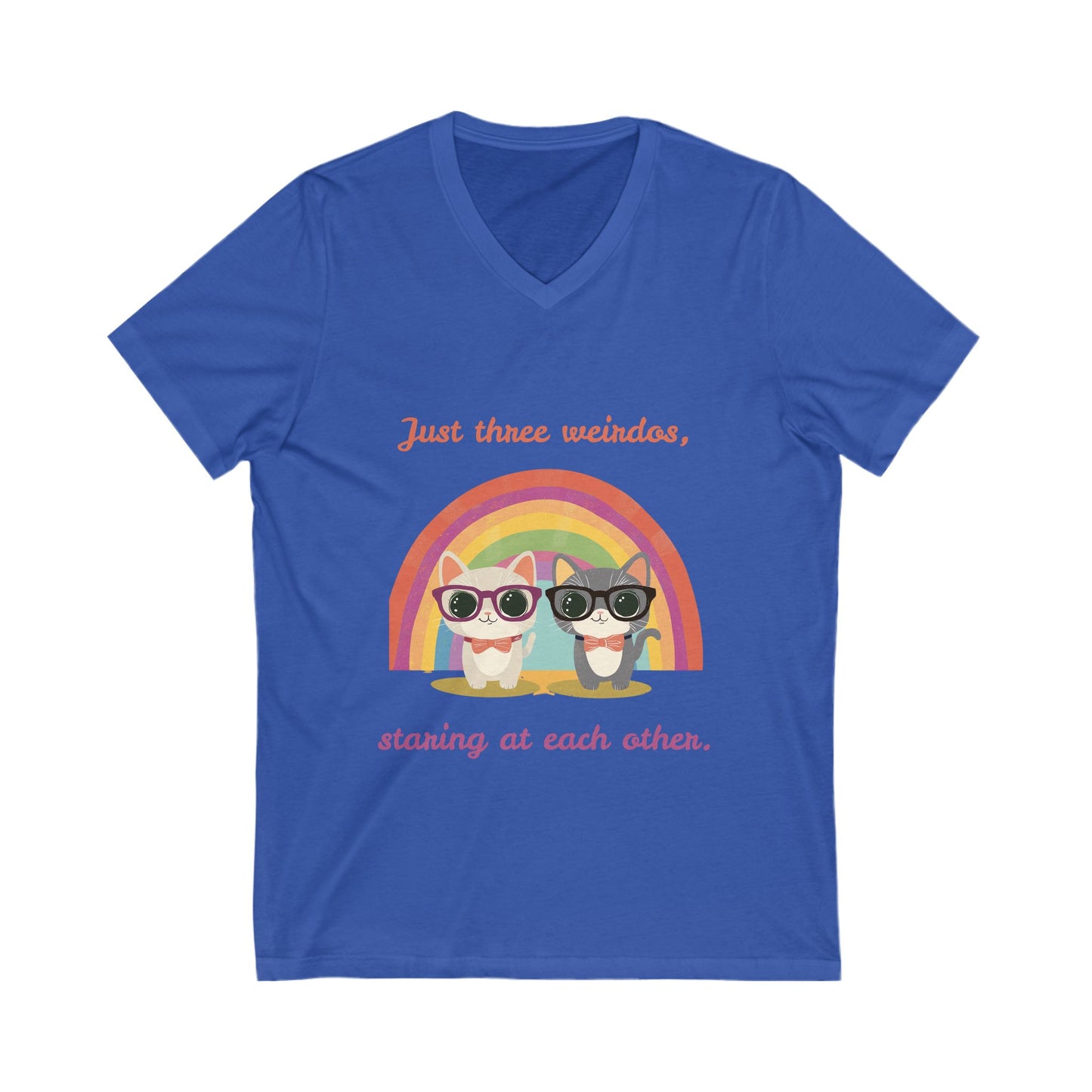 Kawaii Rainbow Cats V-Neck | Quirky Pet Lover Gift | Glasses Wearing Cats T-Shirt