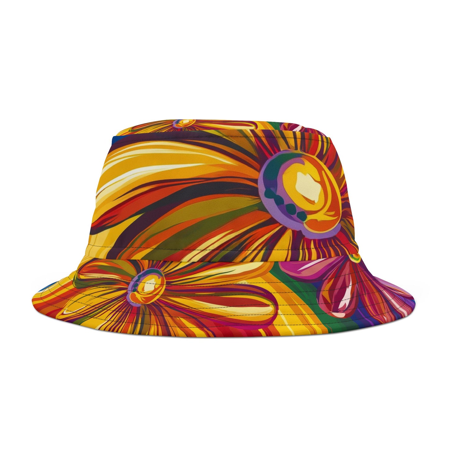 70s Floral Power Bucket Hat | Retro Psychedelic Pattern