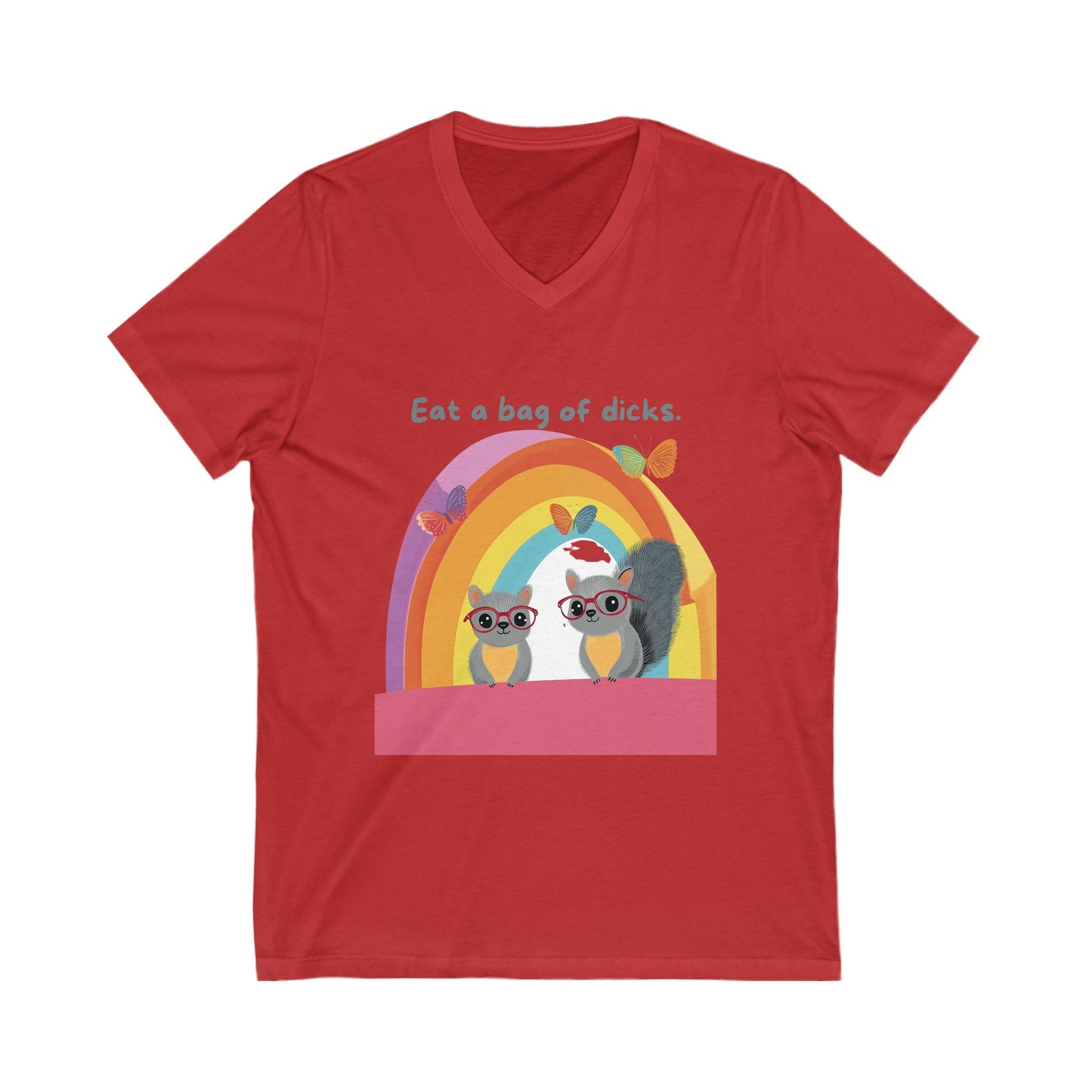 Sassy Rainbow Squirrel Squad V-Neck Tee | Cute Activist Unisex T-Shirt
