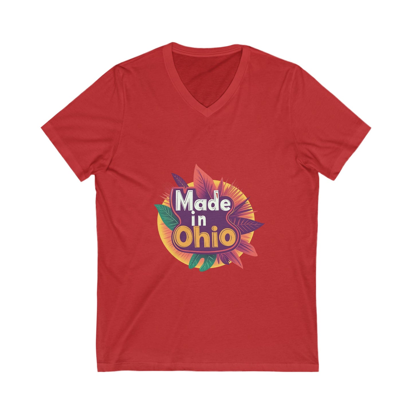 Made in Ohio V-Neck T-Shirt | Retro Sunburst State Pride Design | Unisex Premium Tee