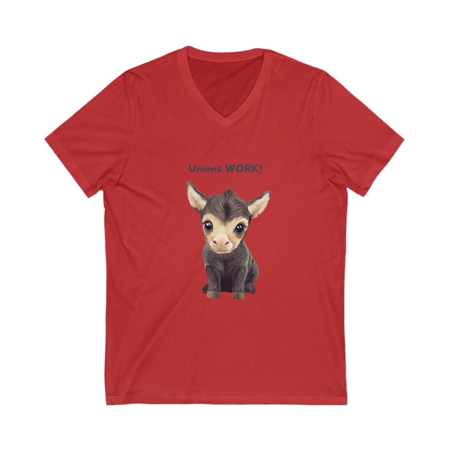 Cute Baby Donkey Union Rights V-Neck T-Shirt | Progressive Labor Movement Tee