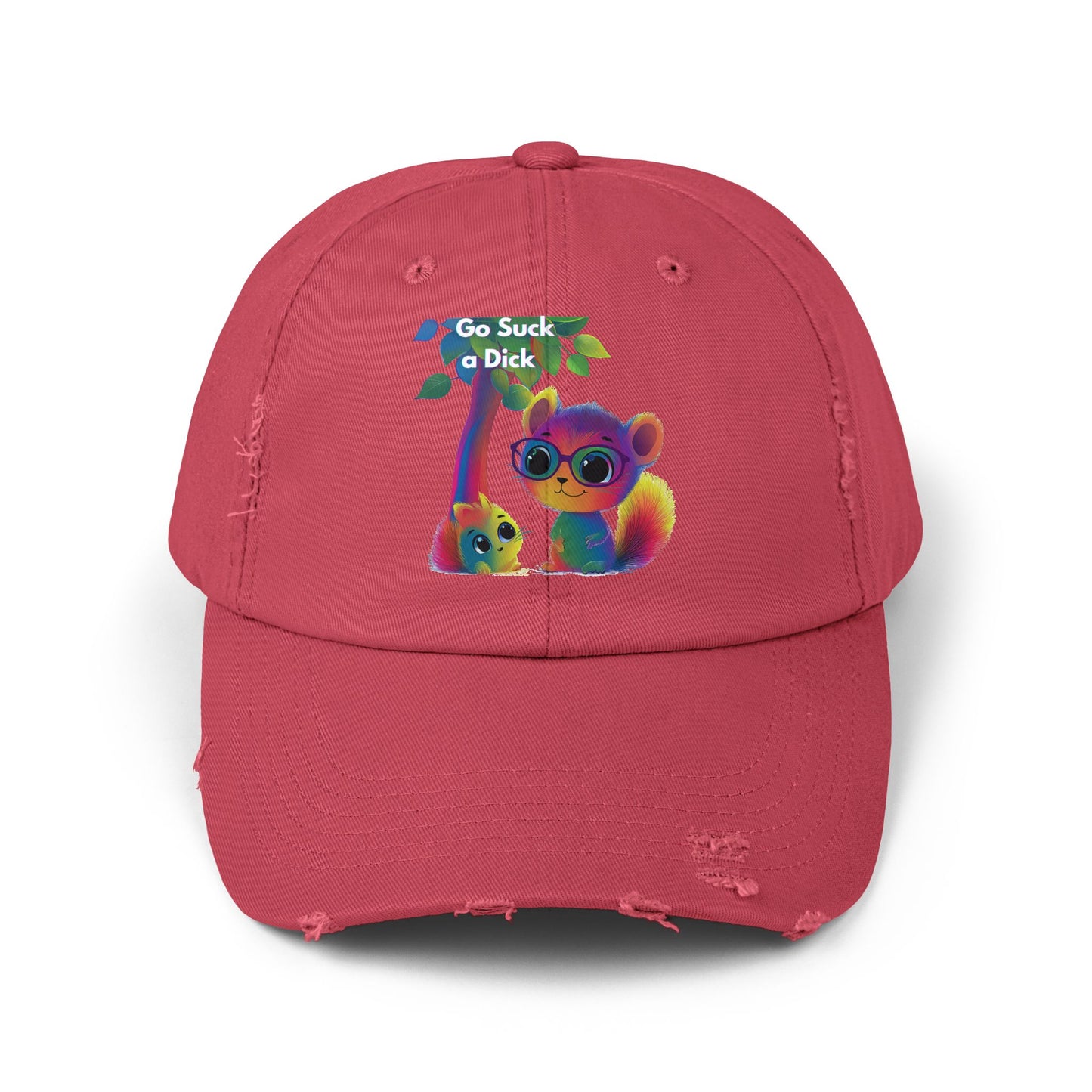Rainbow Squirrel Distressed Dad Hat | Sassy Statement Cap | Cute Activist Unisex Cotton Twill