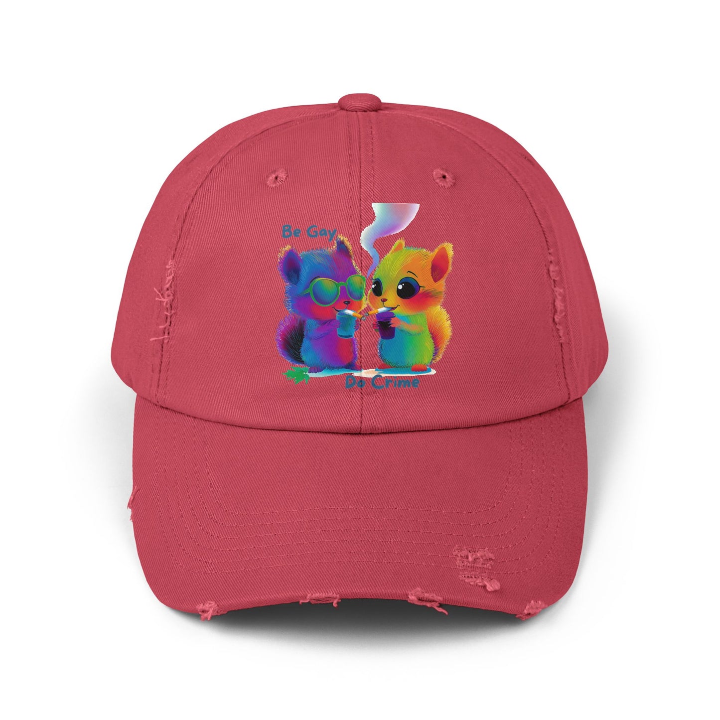 Be Gay Do Crime Rainbow Kawaii Cat Dad Hat | LGBTQ Pride Distressed Cap