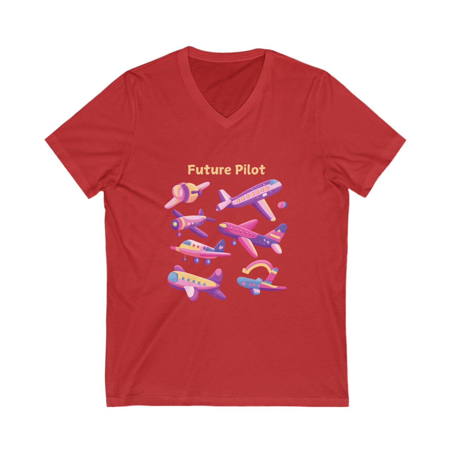 Future Pilot Kawaii Airplanes V-Neck T-Shirt | Aviation Dreams Gift