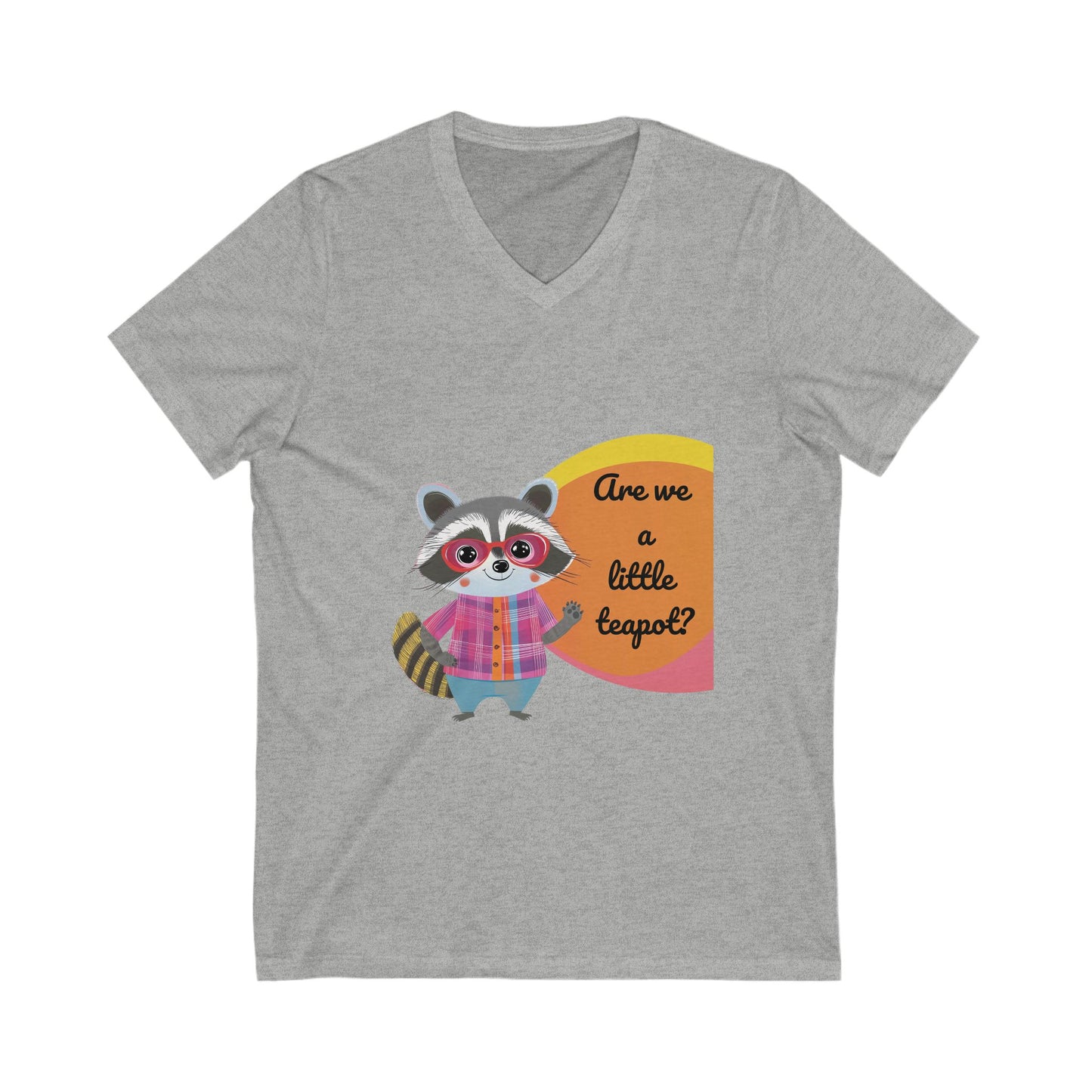 Kawaii Raccoon Teapot V-Neck | Cute Activist Unisex Tee | Progressive Statement Shirt