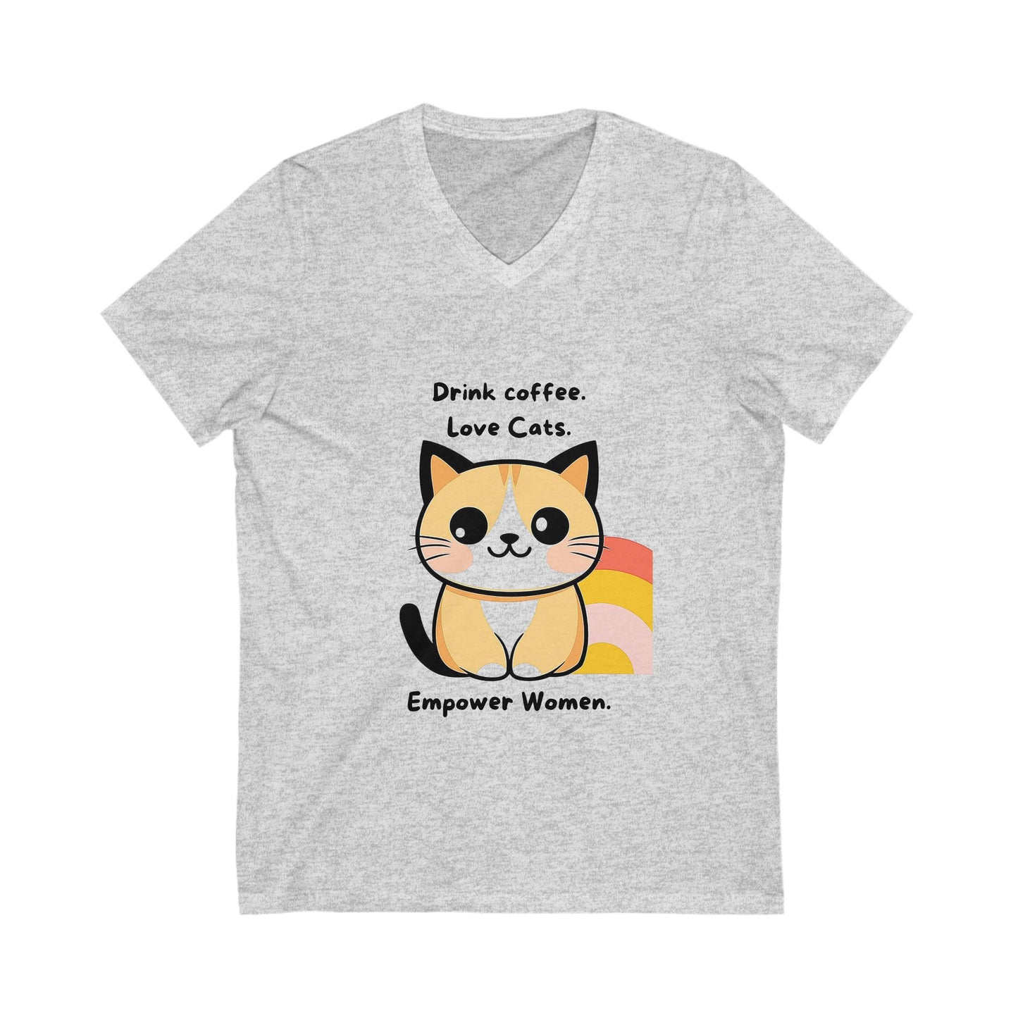 Feminist Cat Coffee V-Neck | Women Empowerment Tee | Kawaii Cat Lover Gift