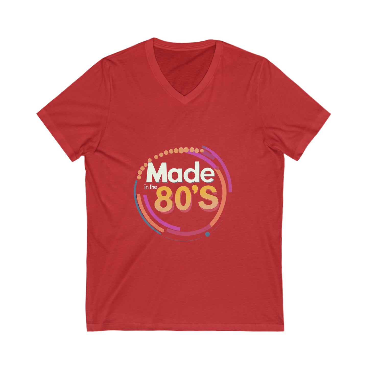 Made in the 80's Retro V-Neck T-Shirt | Vintage Birthday Gift | Neon Circle Design