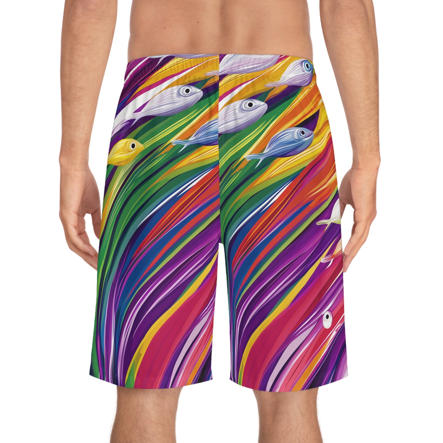Rainbow Connection Fish Swim Shorts | Vibrant Pride Art Board Shorts