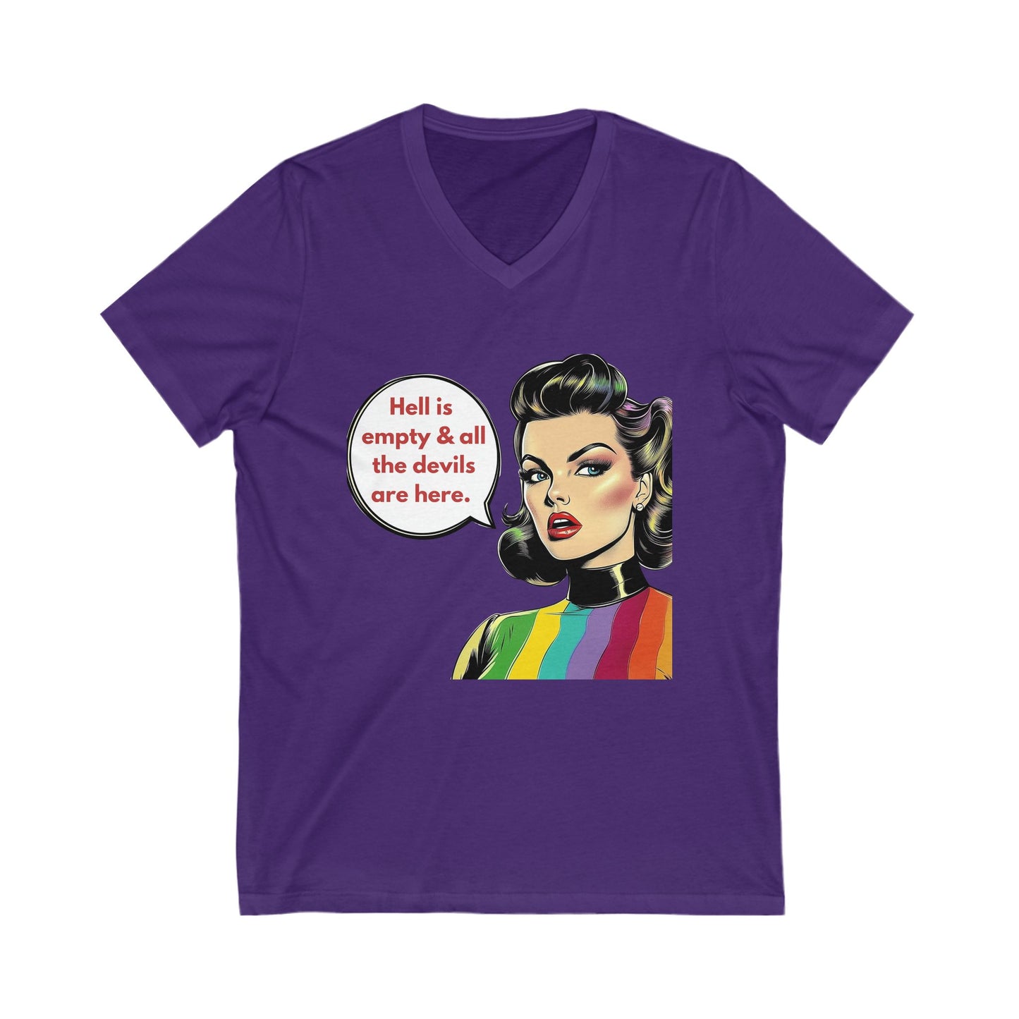 Retro Pride Devil Speech V-Neck Tee | LGBTQ+ Activist Quote T-Shirt
