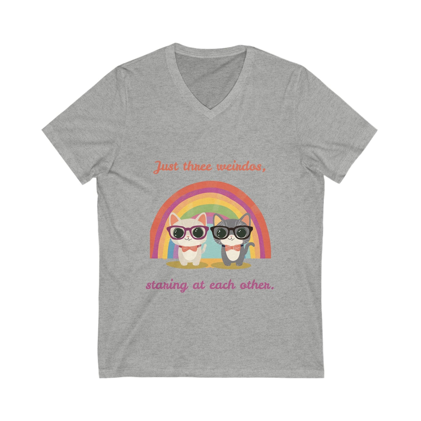 Kawaii Rainbow Cats V-Neck | Quirky Pet Lover Gift | Glasses Wearing Cats T-Shirt