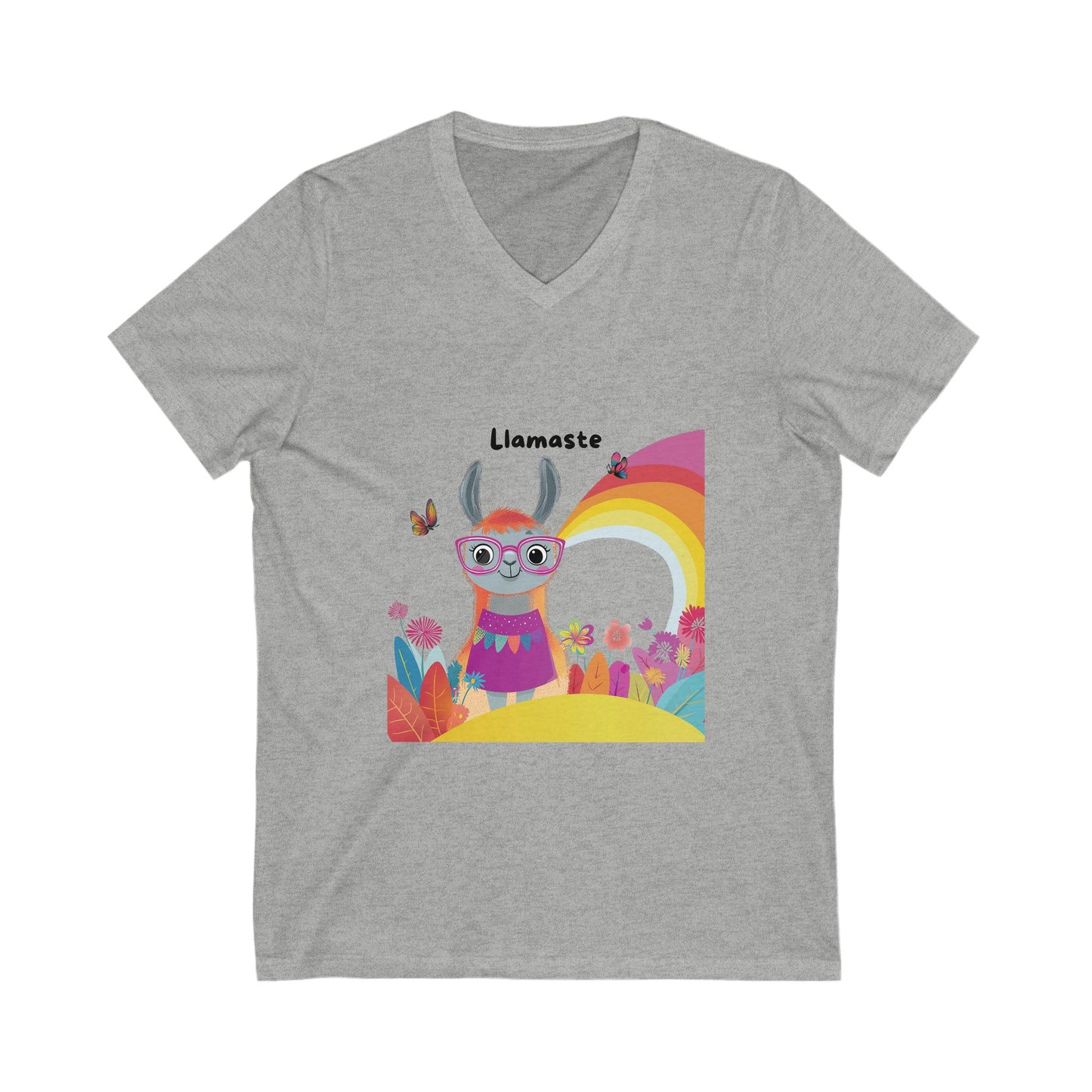 Llamaste Rainbow V-Neck T-Shirt | Cute Meditation Llama | Spiritual Animal Yoga Tee
