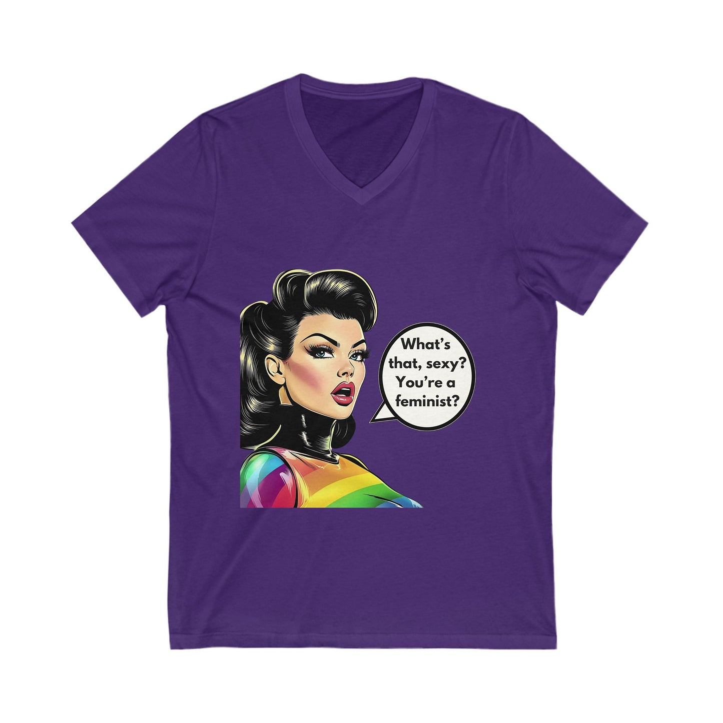 Feminist Pin-Up V-Neck T-Shirt | Retro LGBTQ+ Pride Tee | Empowering Unisex Fashion