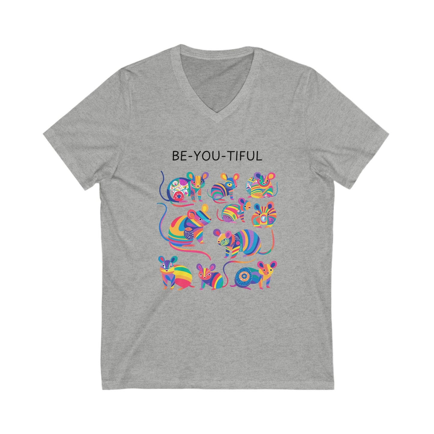 Be-You-tiful Rainbow Mice V-Neck T-Shirt | Cute Self Love Unisex Tee | Kawaii Pride Design
