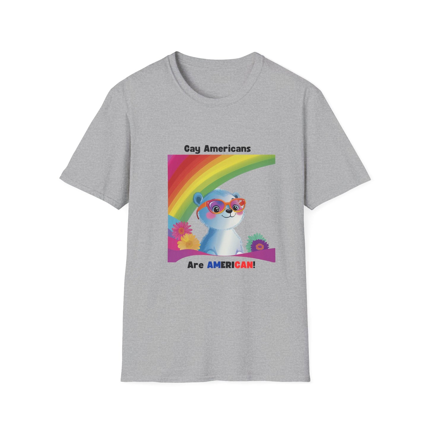 Gay Americans Pride Rainbow Bear T-Shirt | LGBTQ+ Kawaii Animal Rights Tee