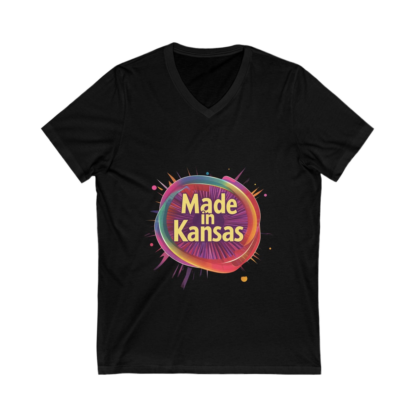 Made in Kansas Pride V-Neck T-Shirt | Retro Rainbow Circle Design | State Pride Tee