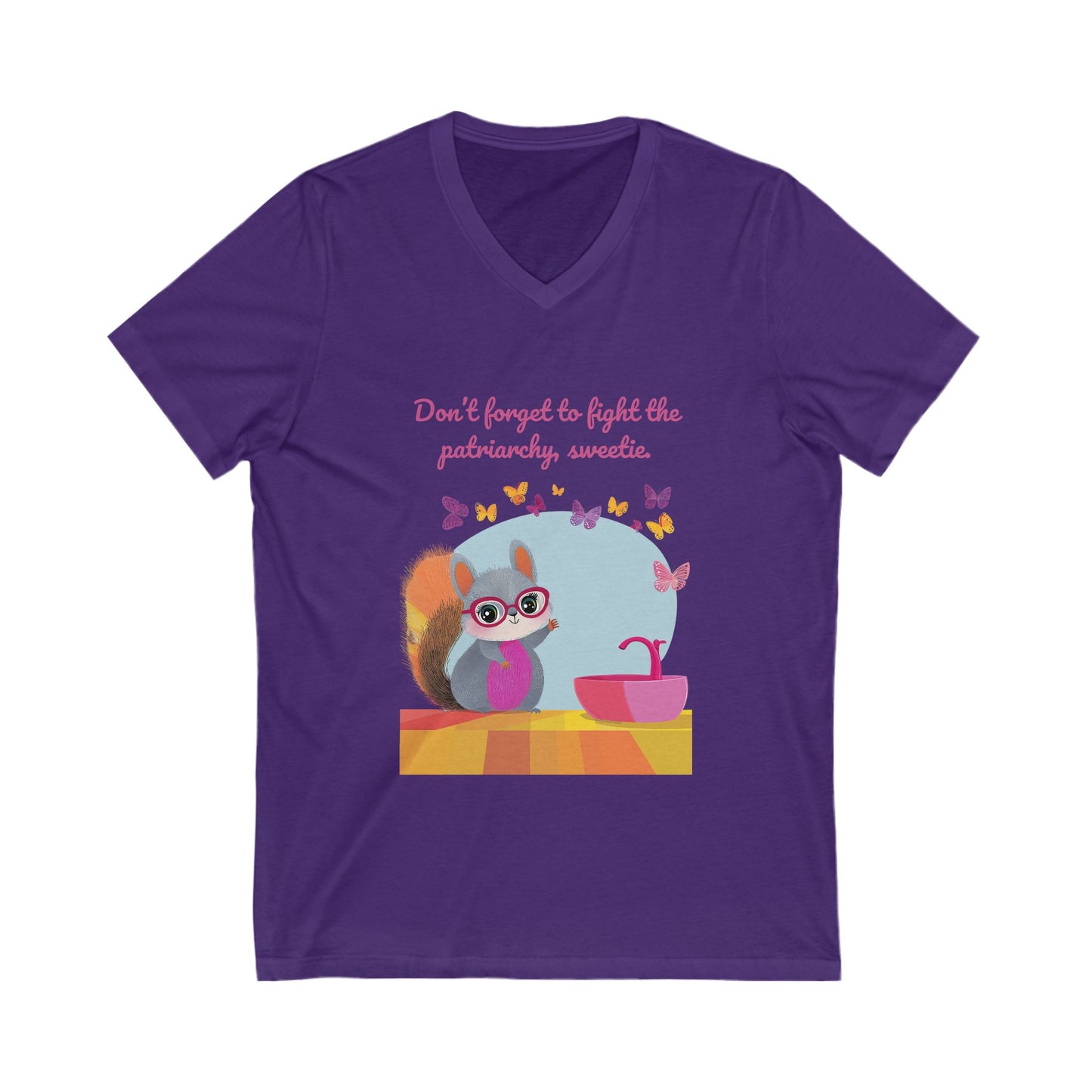 Feminist Squirrel V-Neck T-Shirt | Cute Patriarchy Fighter | Kawaii Activist Tee