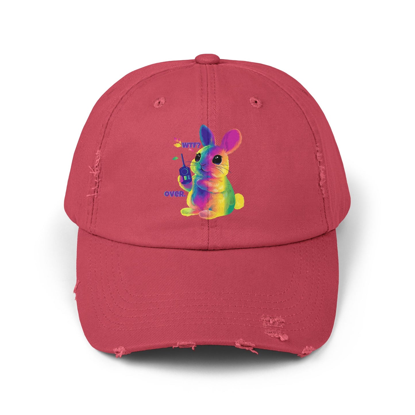 Rainbow Bunny "WTF? Over." Distressed Dad Hat | Kawaii Activist Cap