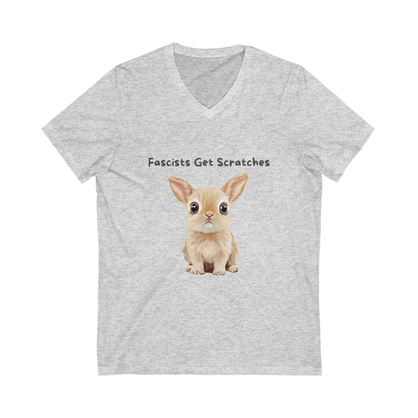 Cute Bunny Anti-Fascist V-Neck T-Shirt | Kawaii Resistance Pet Activist Tee