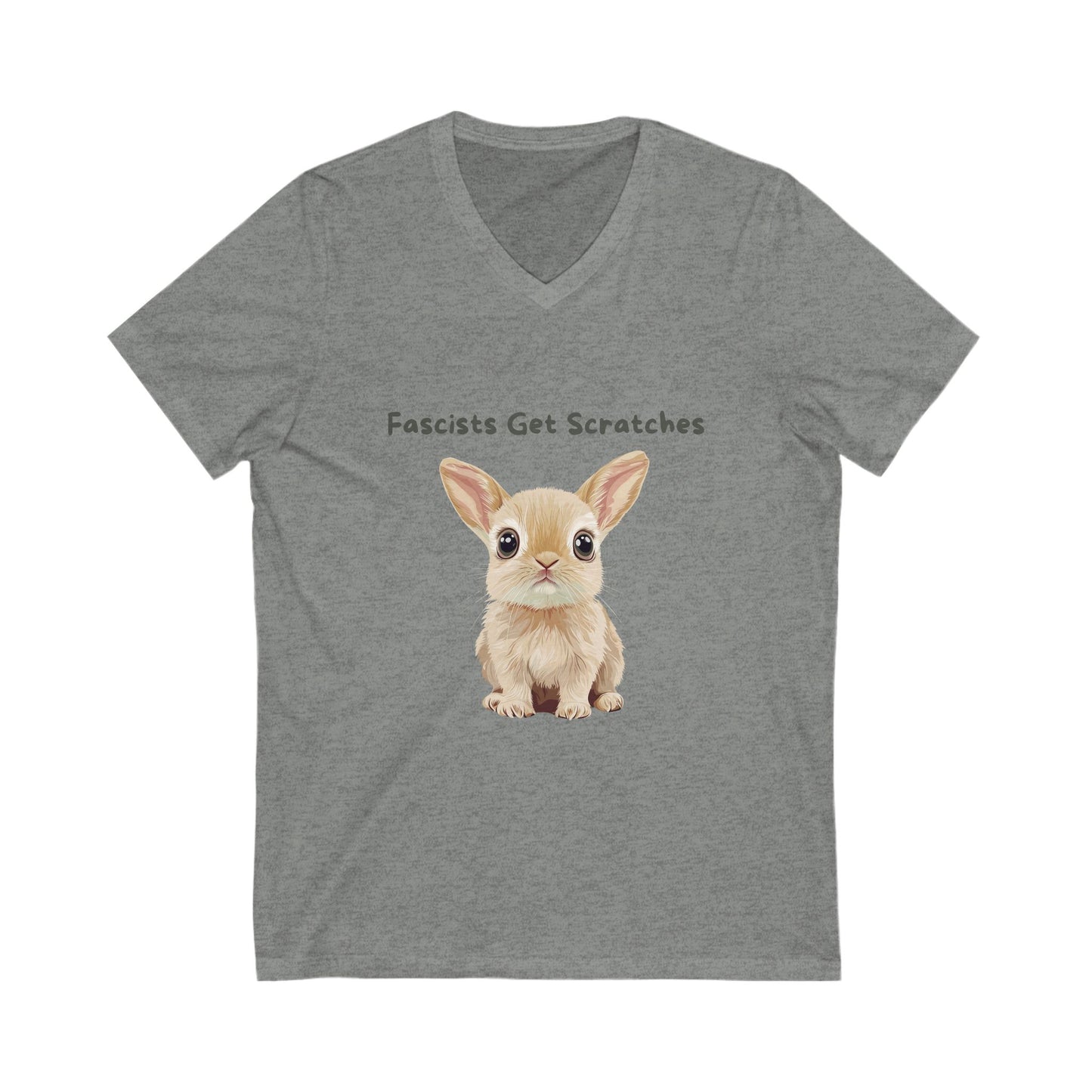 Cute Bunny Anti-Fascist V-Neck T-Shirt | Kawaii Resistance Pet Activist Tee