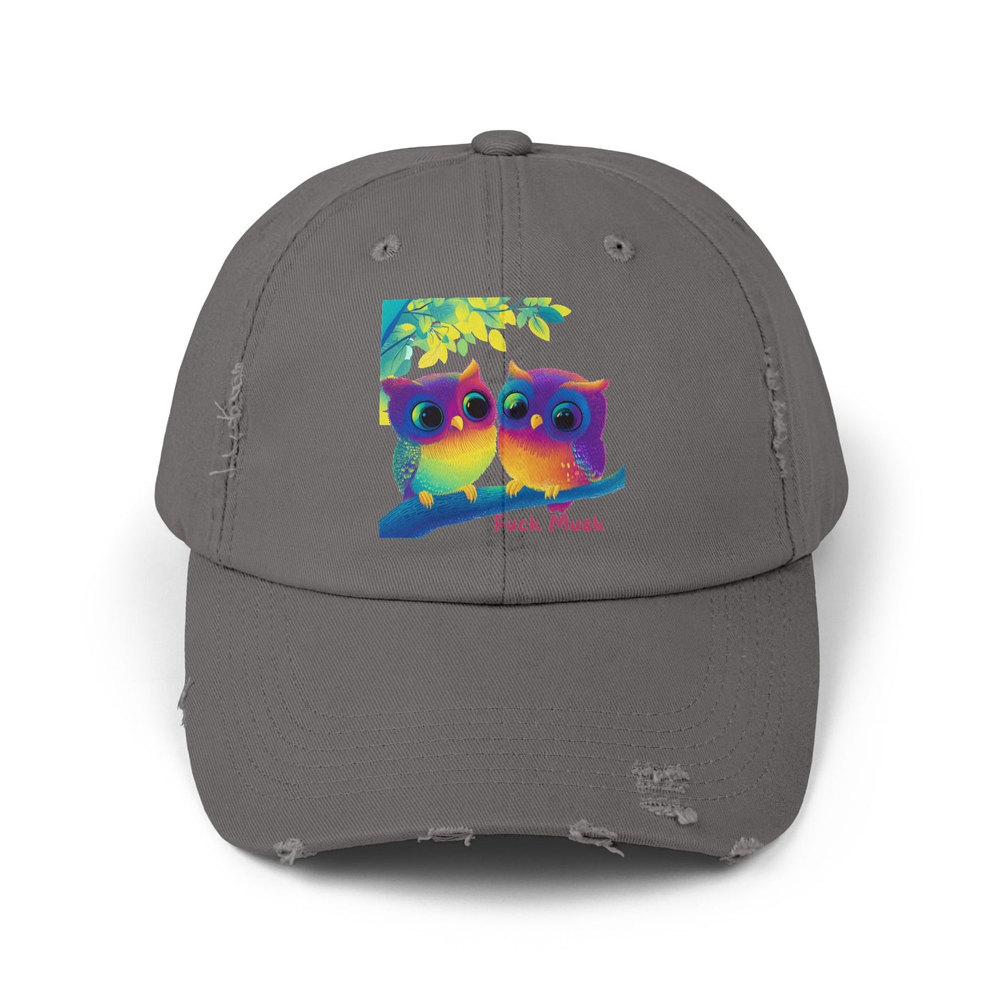 RainbowOwl Lovers Distressed Dad Hat | Colorful Feline Pride Cap