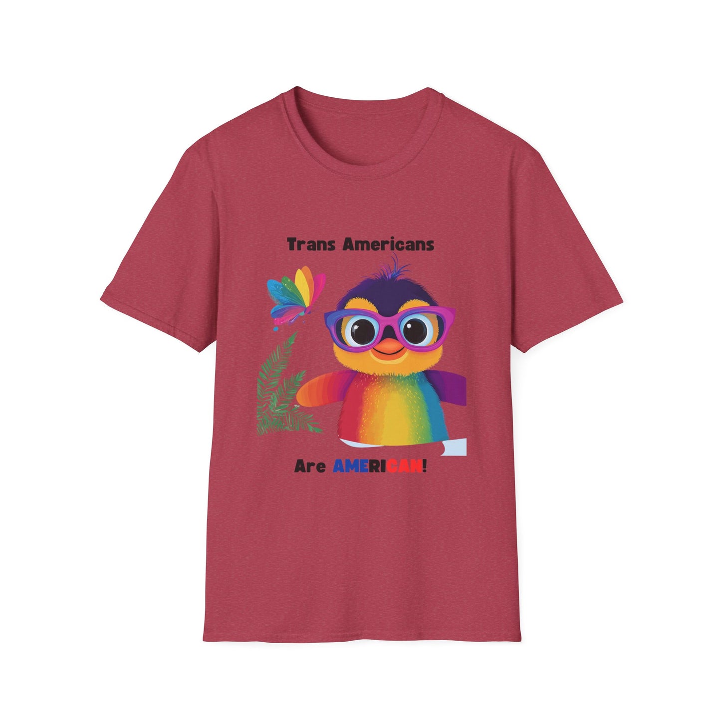 Cute Trans Pride Rainbow Bird T-Shirt | LGBTQ+ Kawaii Unisex Tee