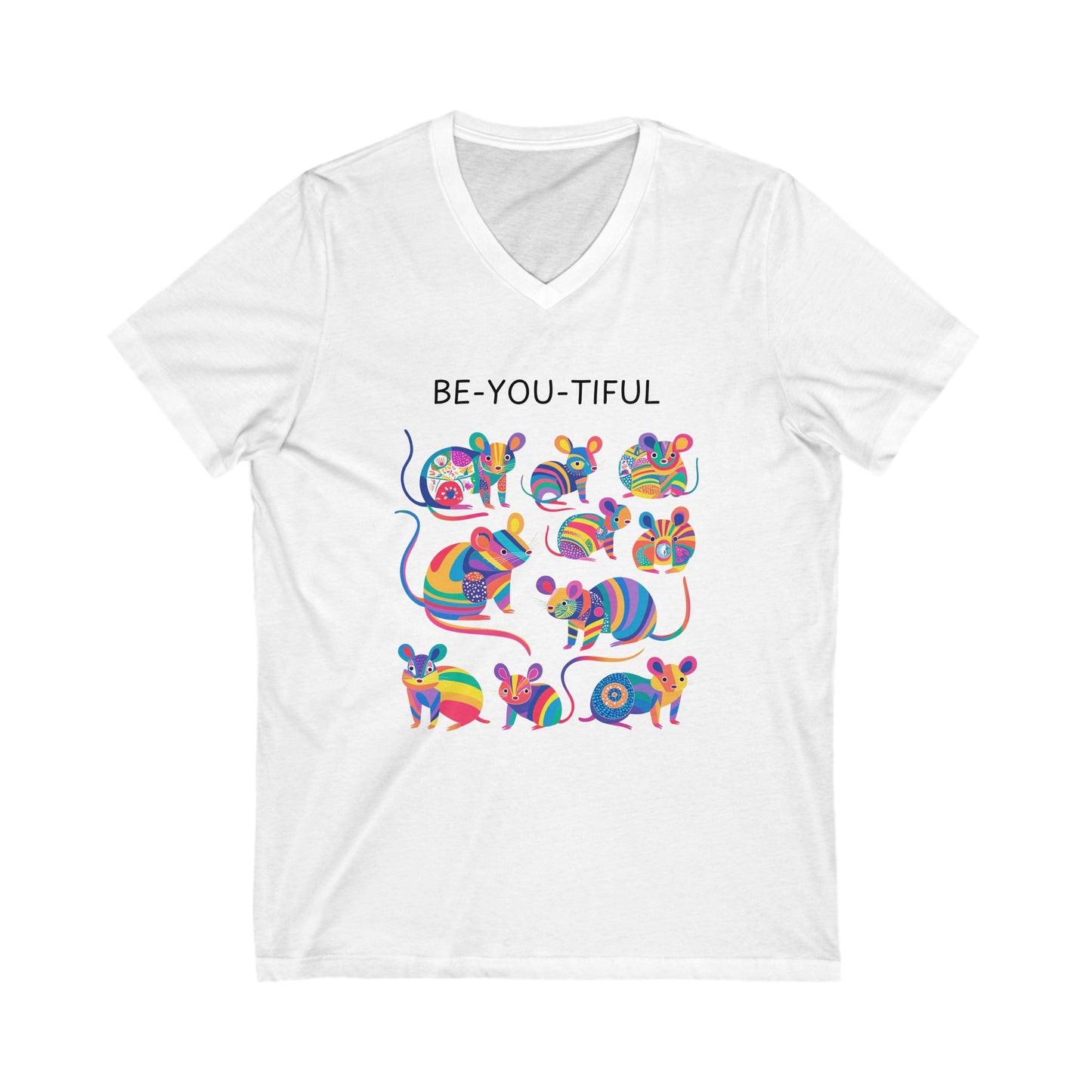 Be-You-tiful Rainbow Mice V-Neck T-Shirt | Cute Self Love Unisex Tee | Kawaii Pride Design