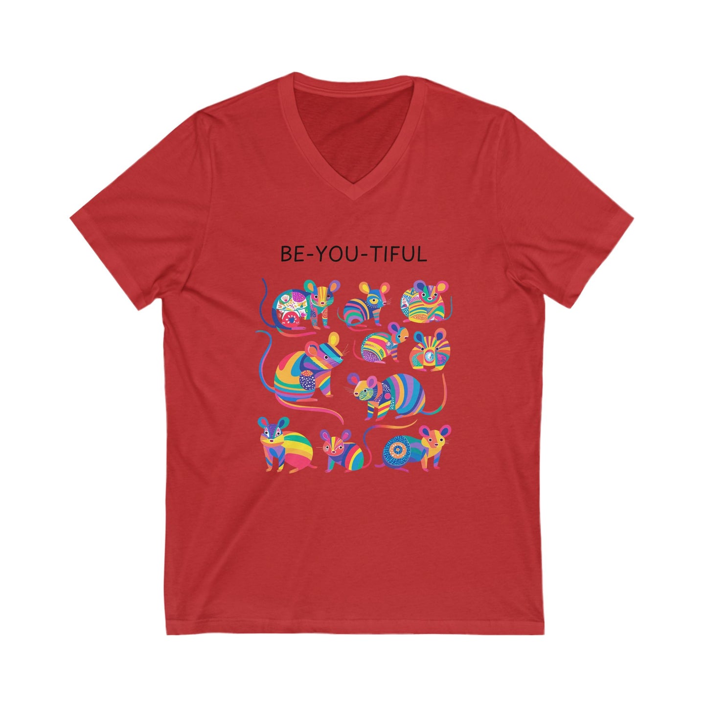 Be-You-tiful Rainbow Mice V-Neck T-Shirt | Cute Self Love Unisex Tee | Kawaii Pride Design