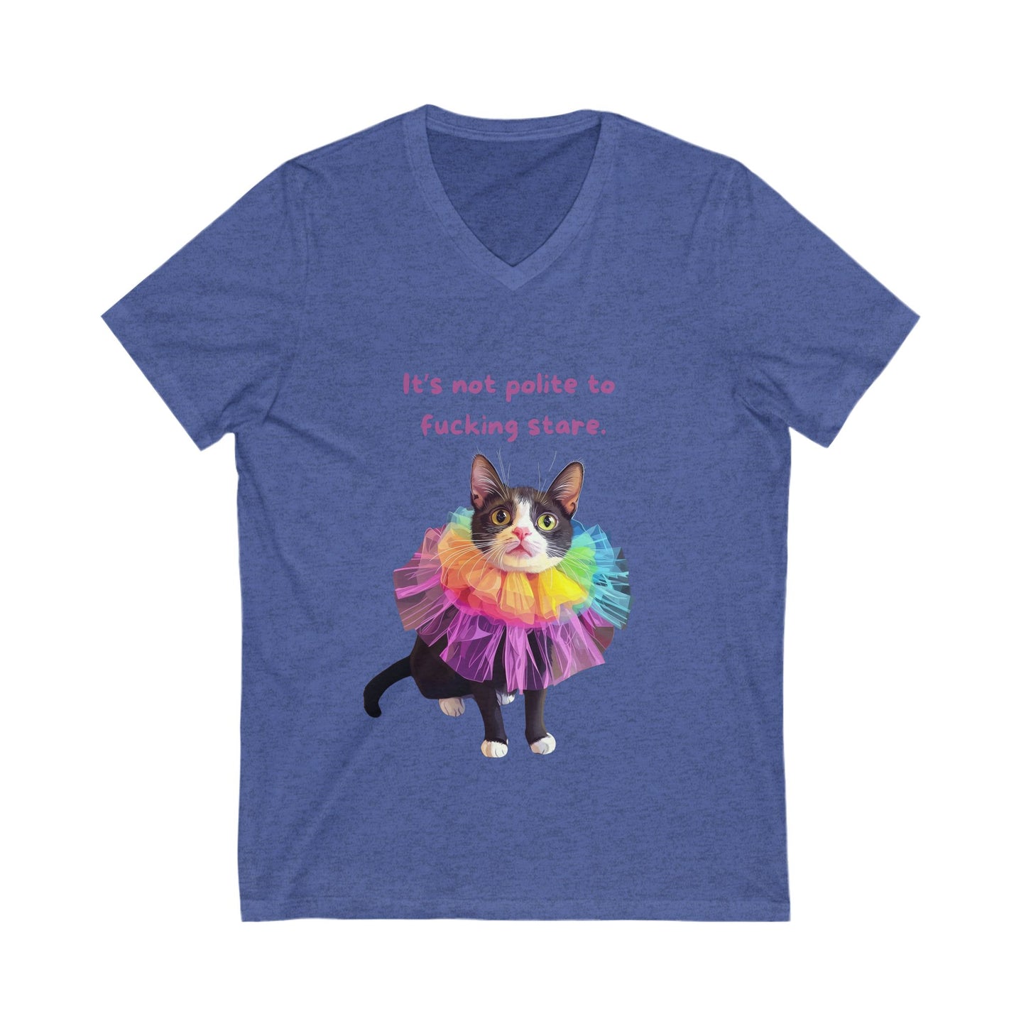Rainbow Tutu Cat V-Neck Tee | Sassy Pet Humor | Pride Cat T-Shirt
