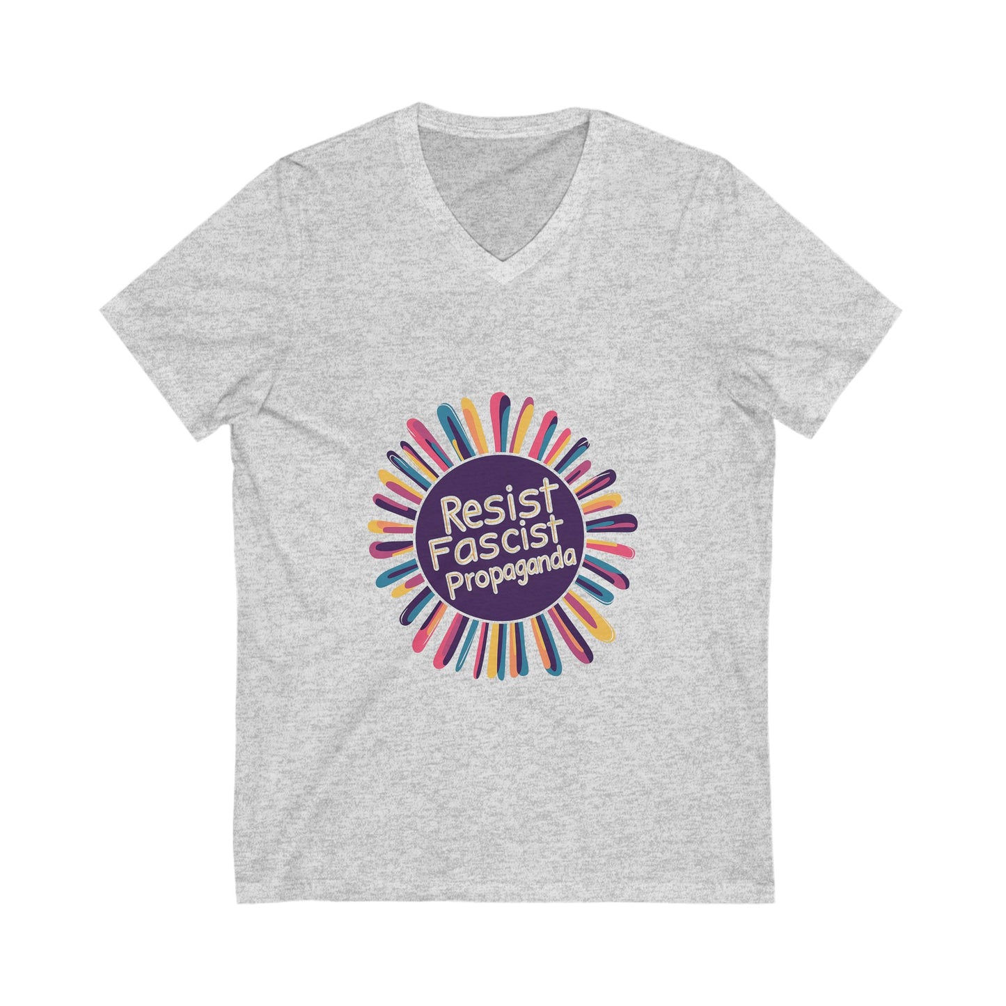 Resist Fascist Propaganda V-Neck | Cute Activist Rainbow Burst Unisex Tee