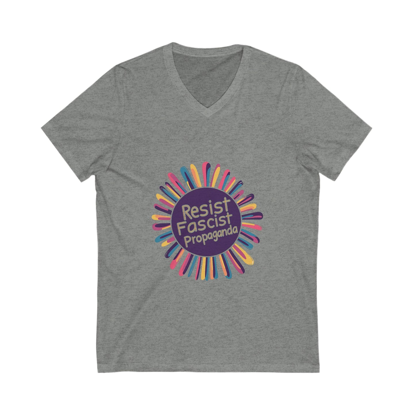 Resist Fascist Propaganda V-Neck | Cute Activist Rainbow Burst Unisex Tee