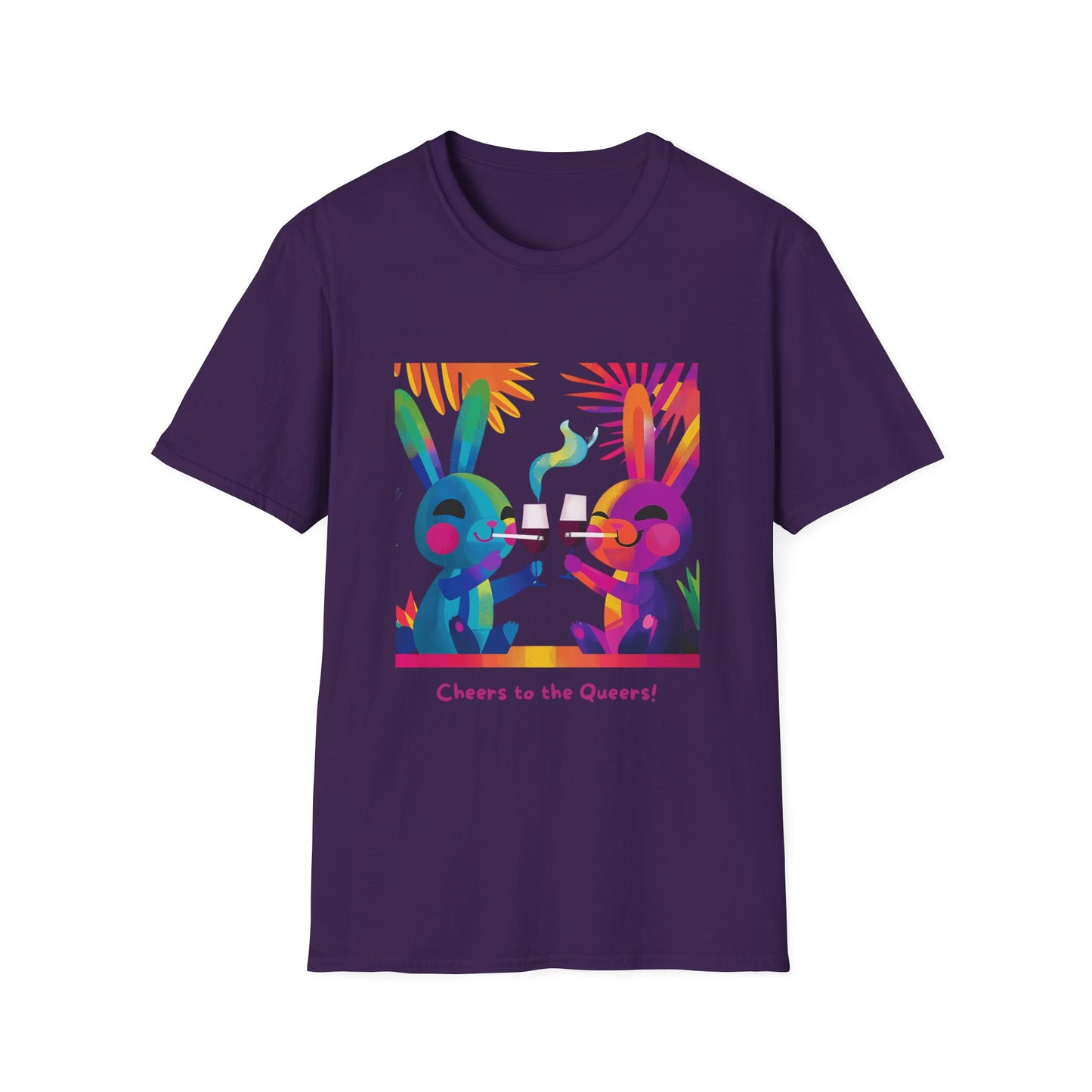 Cheers to the Queers Rainbow Bunny T-Shirt | LGBTQ+ Pride Celebration Tee