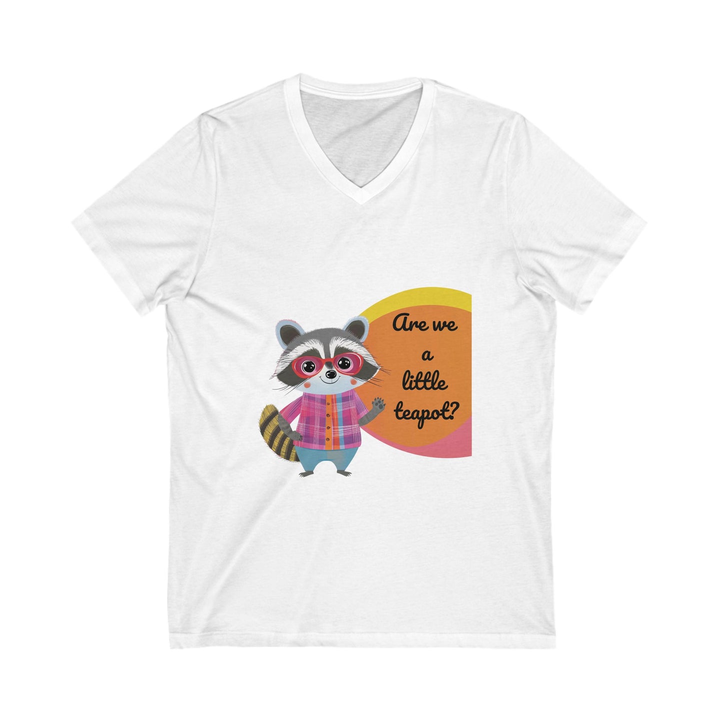 Kawaii Raccoon Teapot V-Neck | Cute Activist Unisex Tee | Progressive Statement Shirt